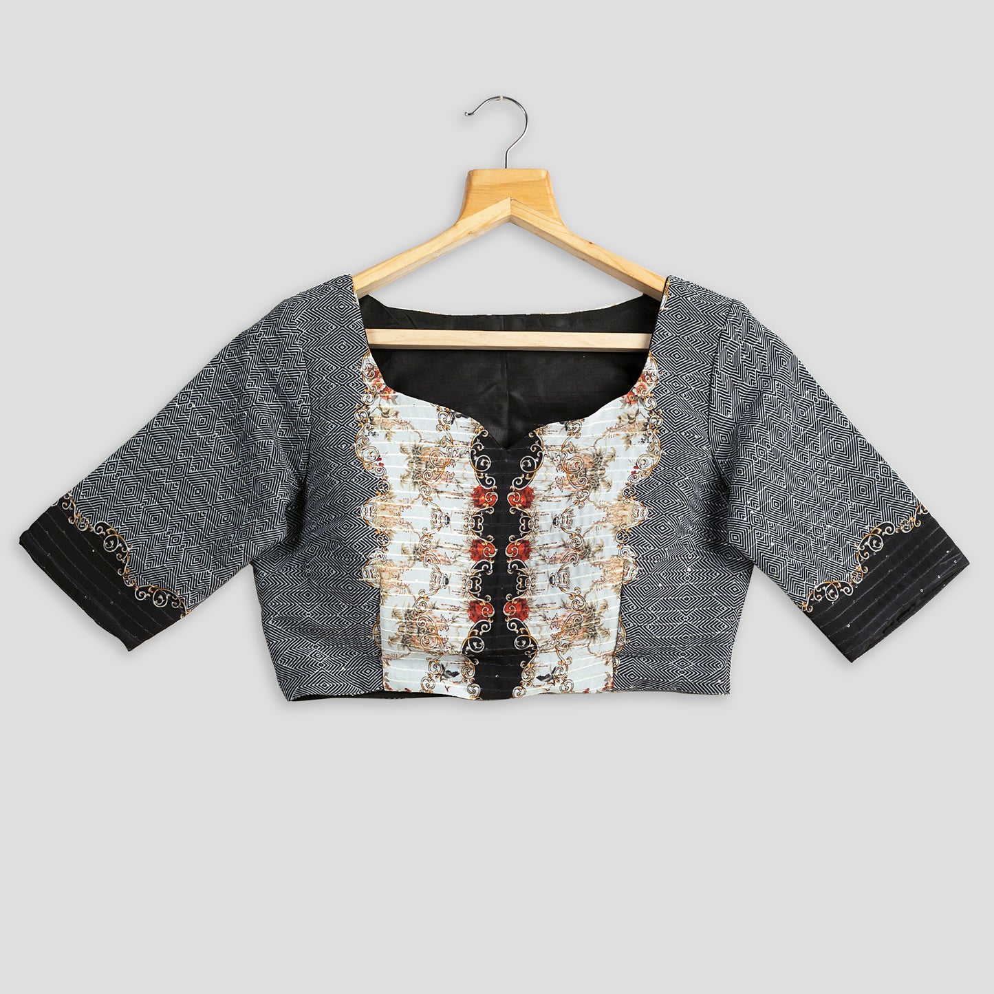 Quirky Printed Boat Neck Blouse
