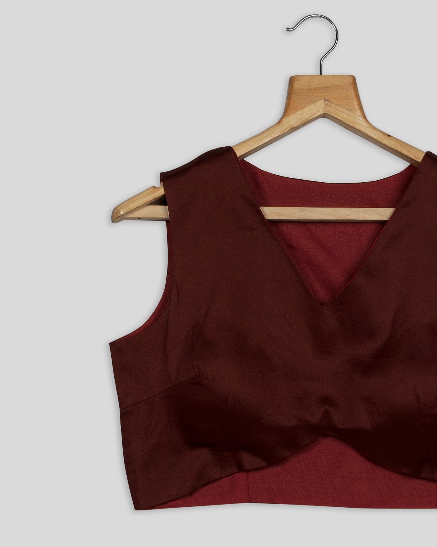 Maroon Plain V Neck Blouse