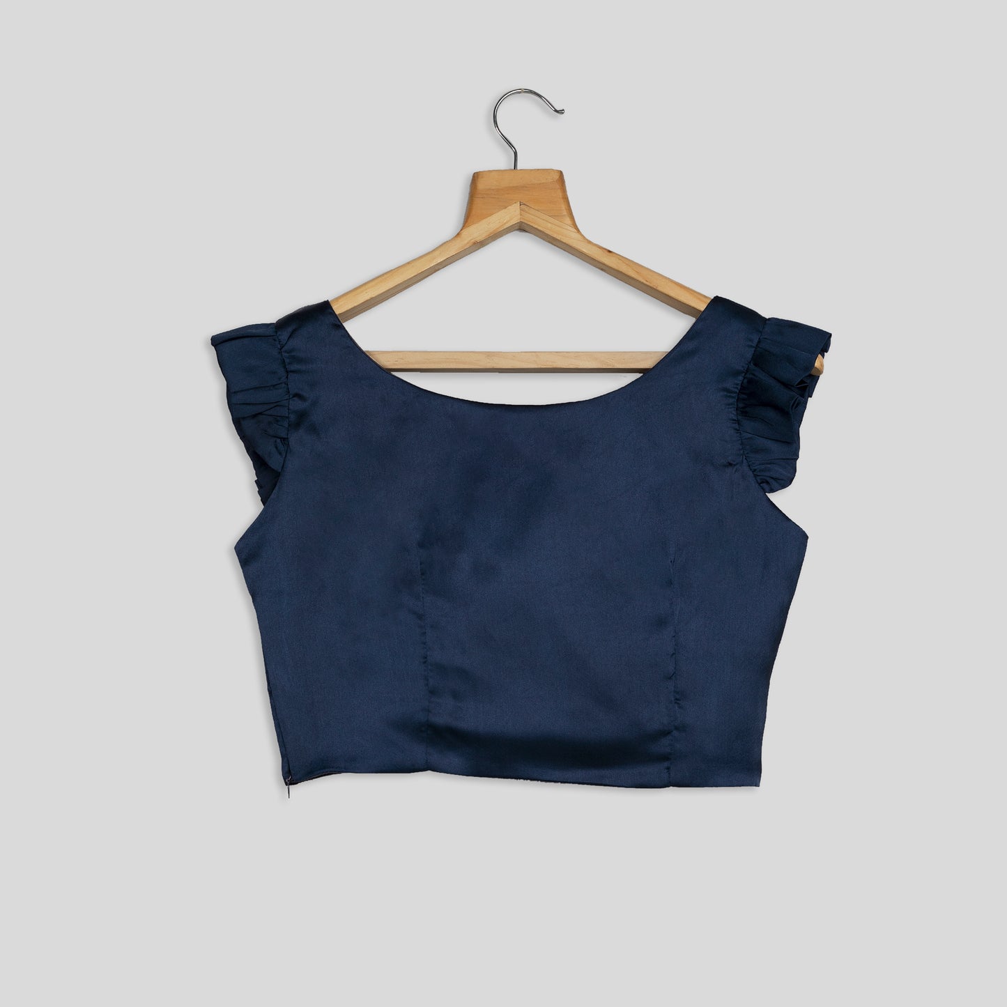 Navy Blue Plain Satin Blouse