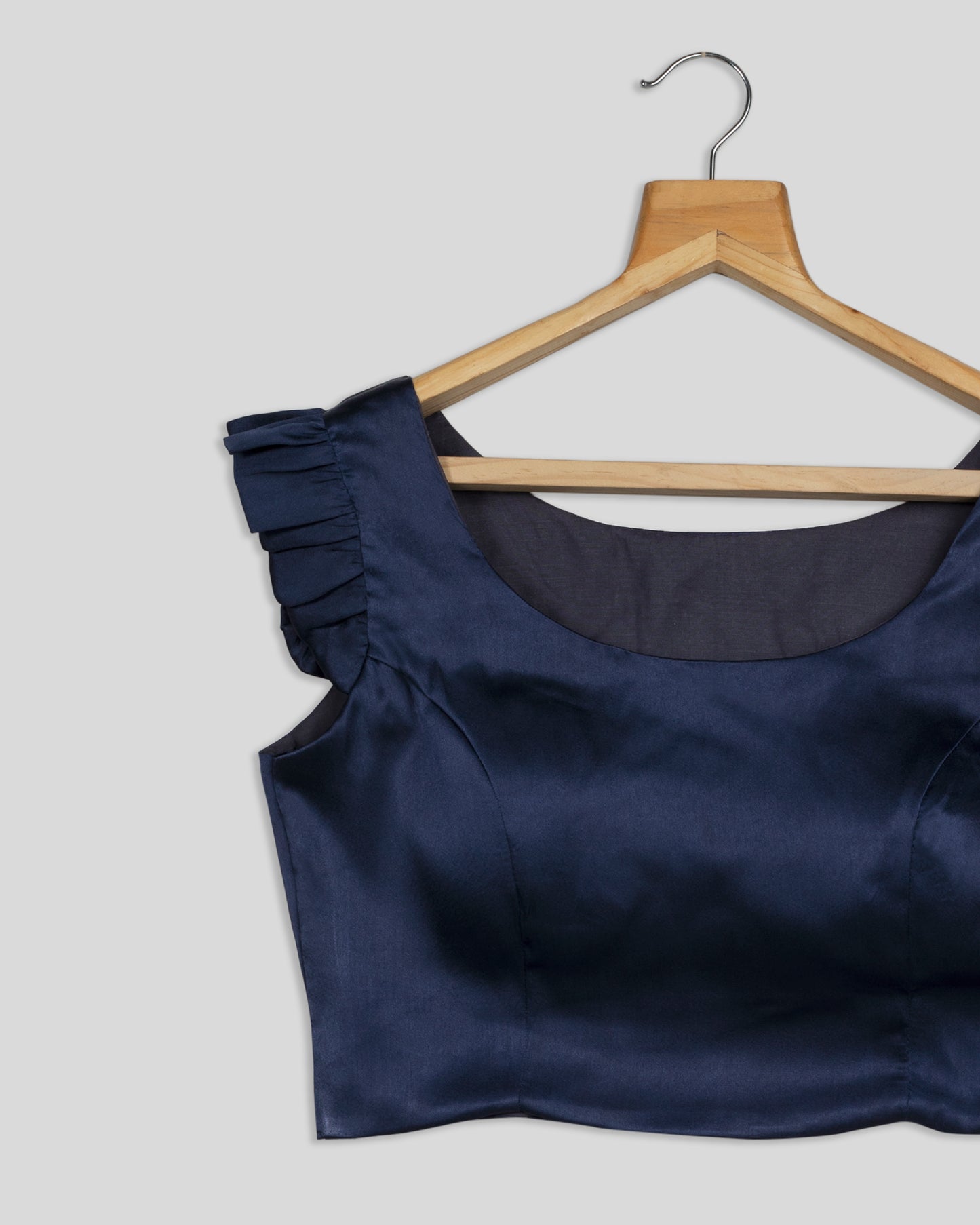 Navy Blue Plain Satin Blouse