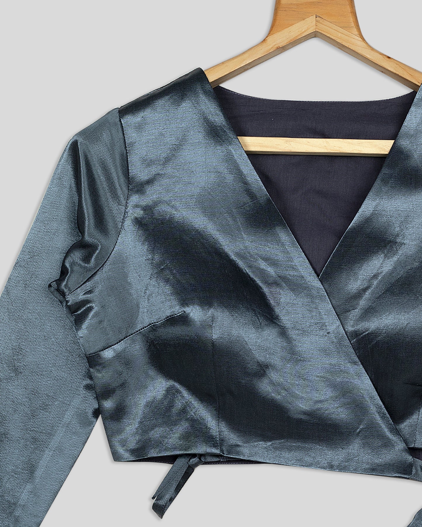 Exclusive Grey Wrap Silk Blouse