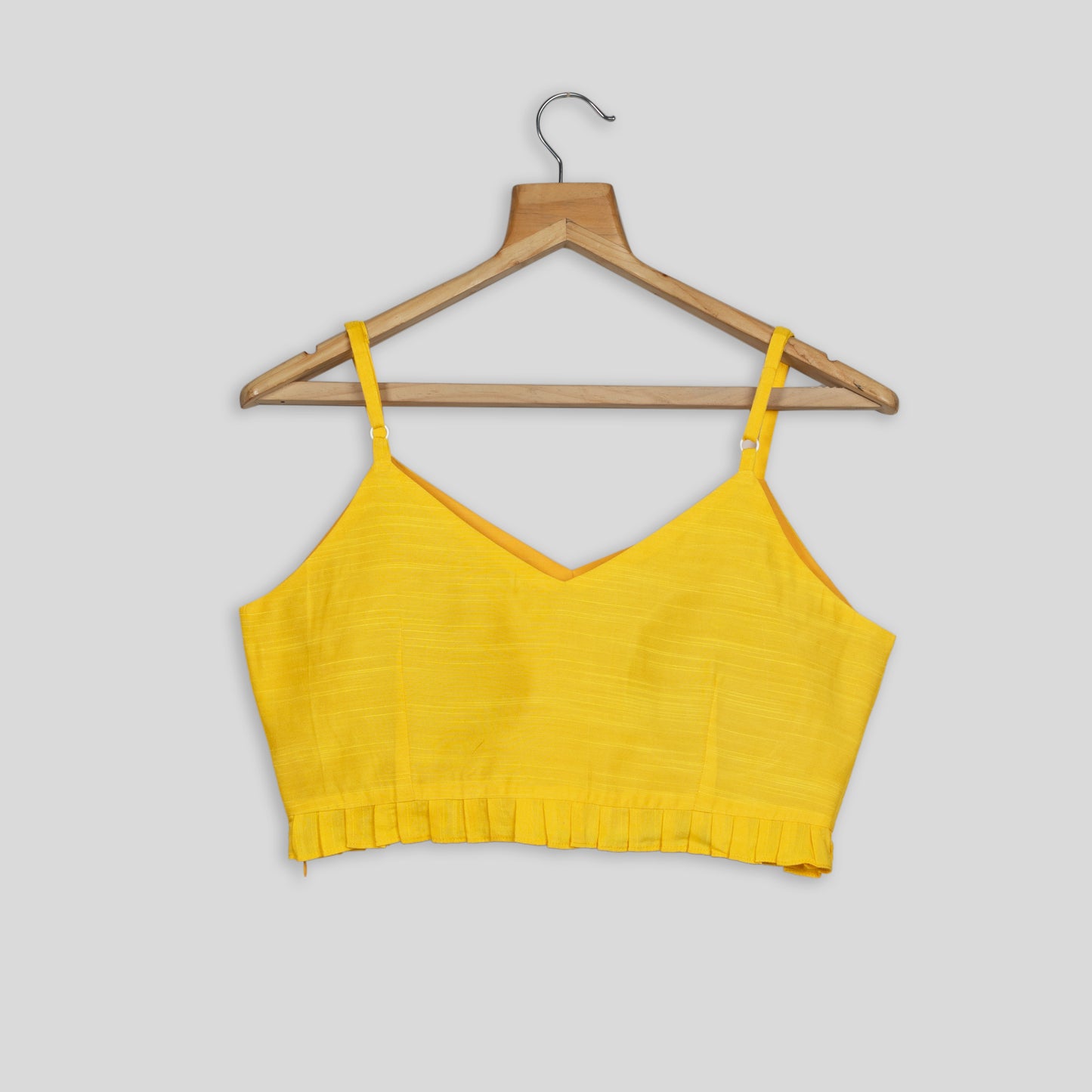 Yellow Plain Silk V-Neck Blouse