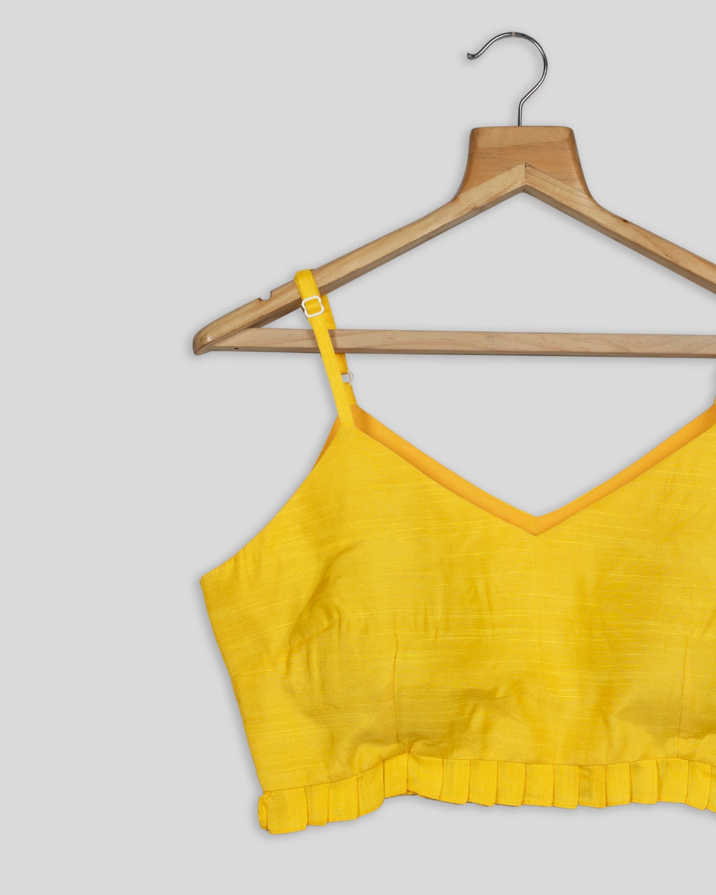 Yellow Plain Silk V-Neck Blouse