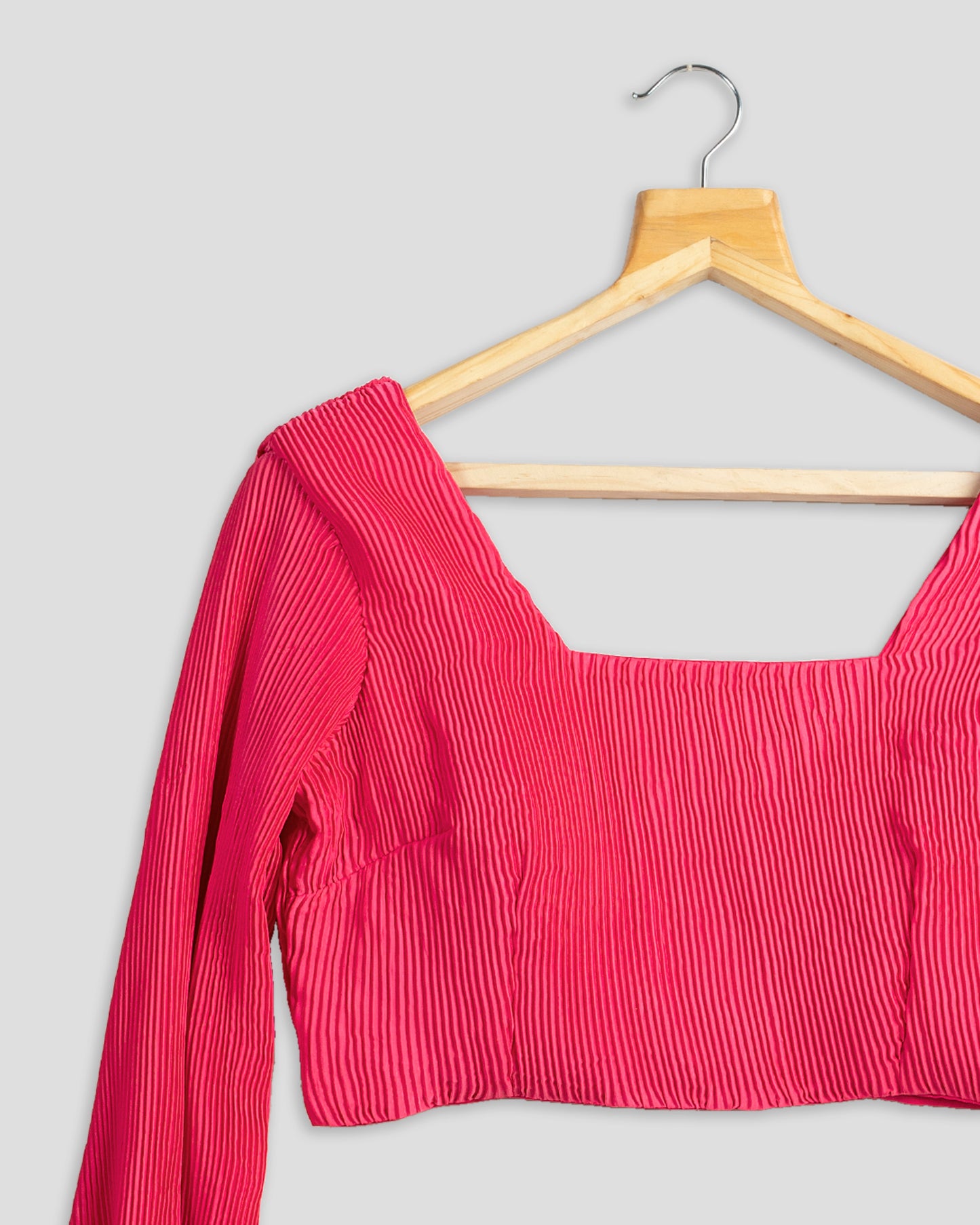 Classic Hot Pink Plain Pleated Blouse