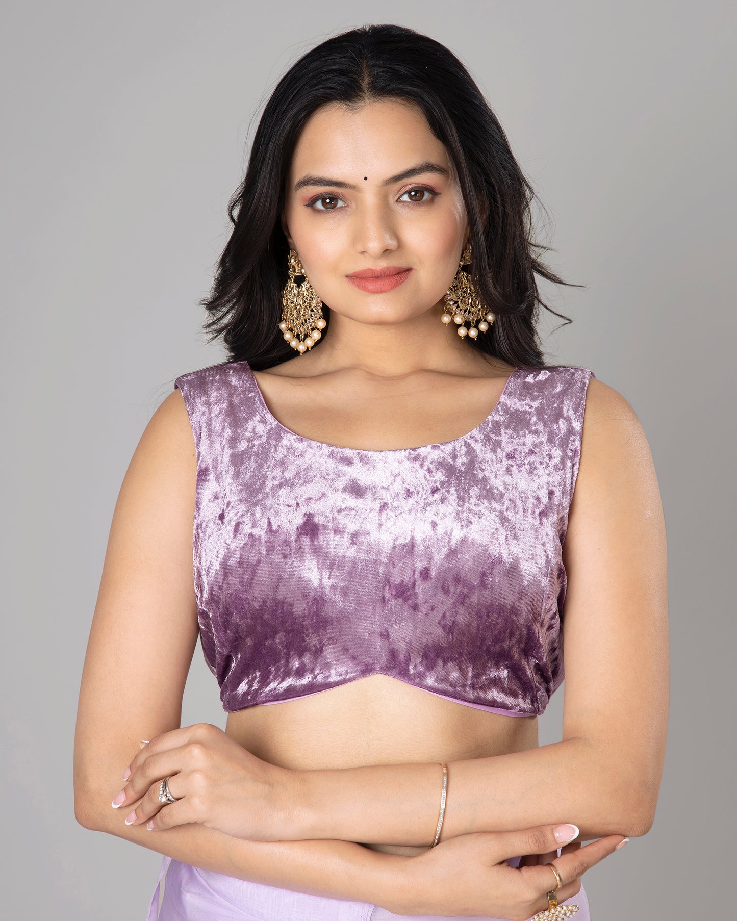 Boat Neck Bliss With Back Knot Velvet Blouse