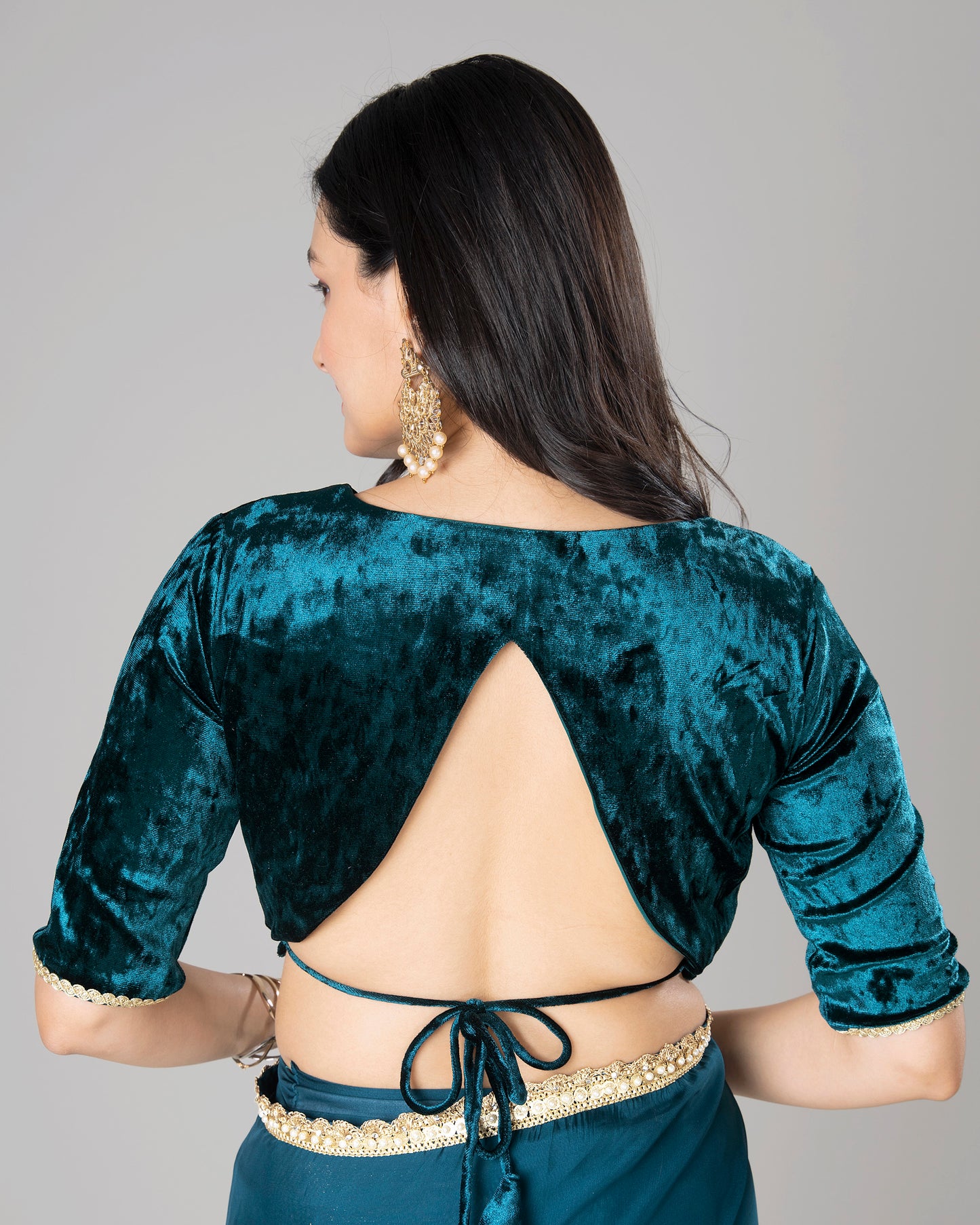 Peacock Blue Velvet Dream Embroidered Lace Blouse