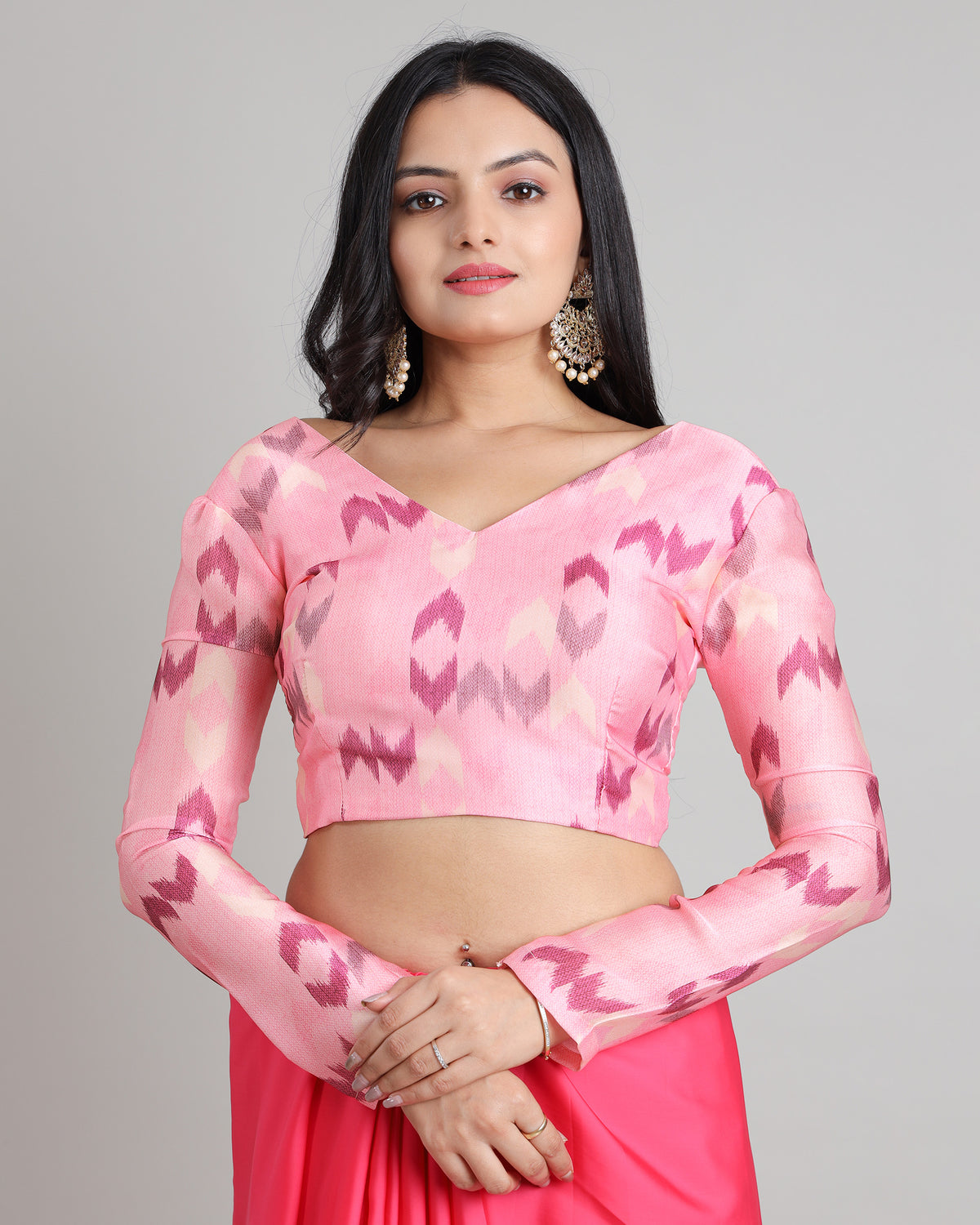 Full of Flair: Ikkat Print V-Neck Blouse For Women