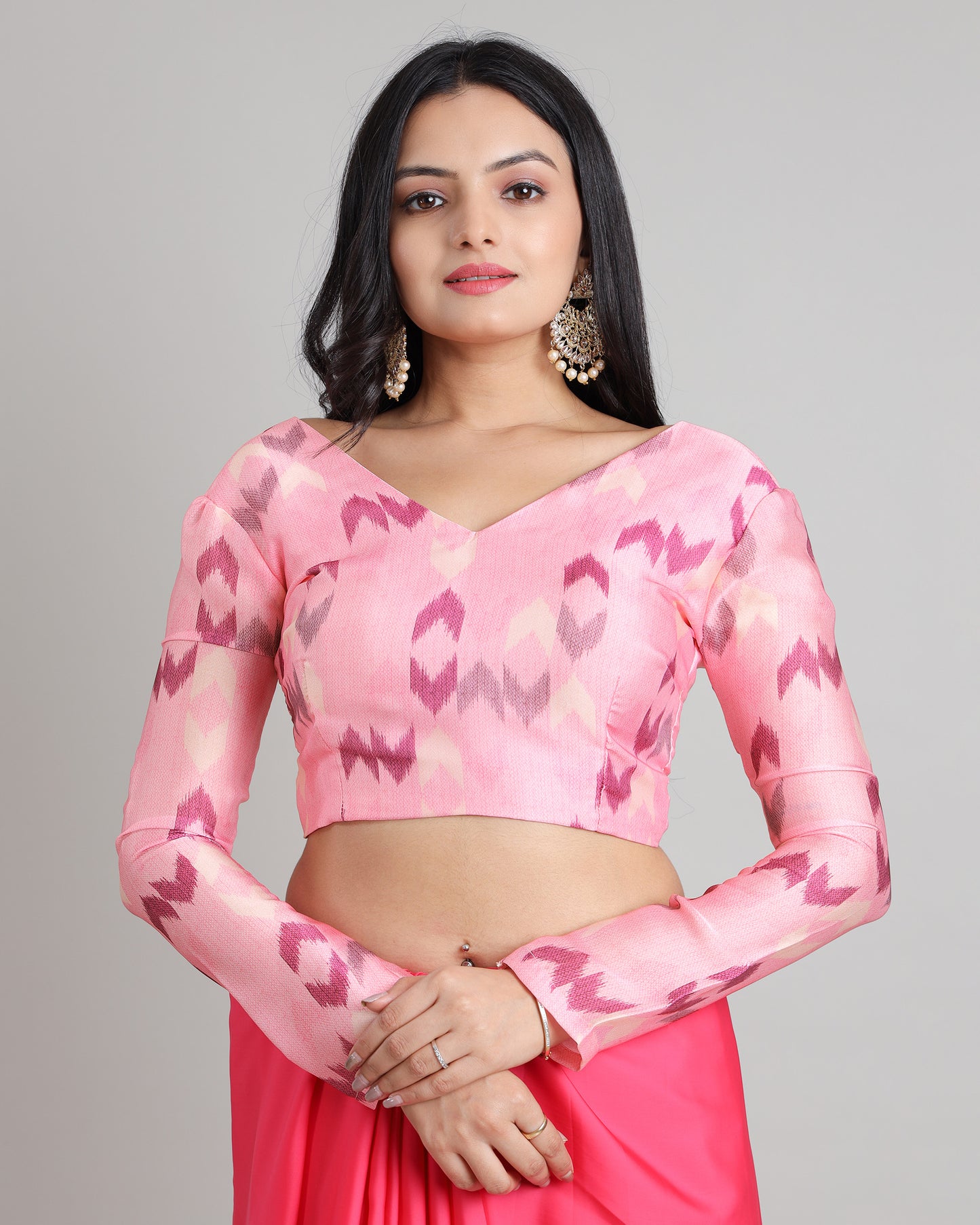 Full of Flair: Ikkat Print V-Neck Blouse For Women