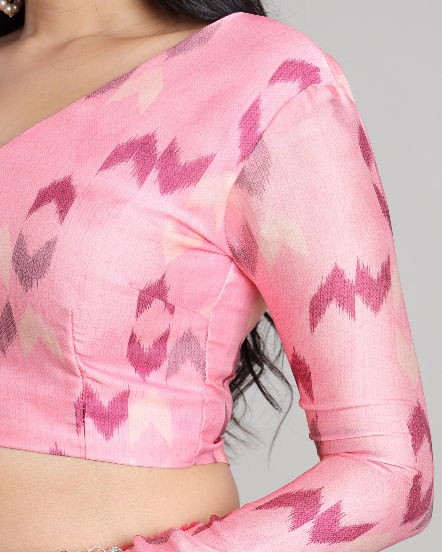 Full of Flair: Ikkat Print V-Neck Blouse For Women