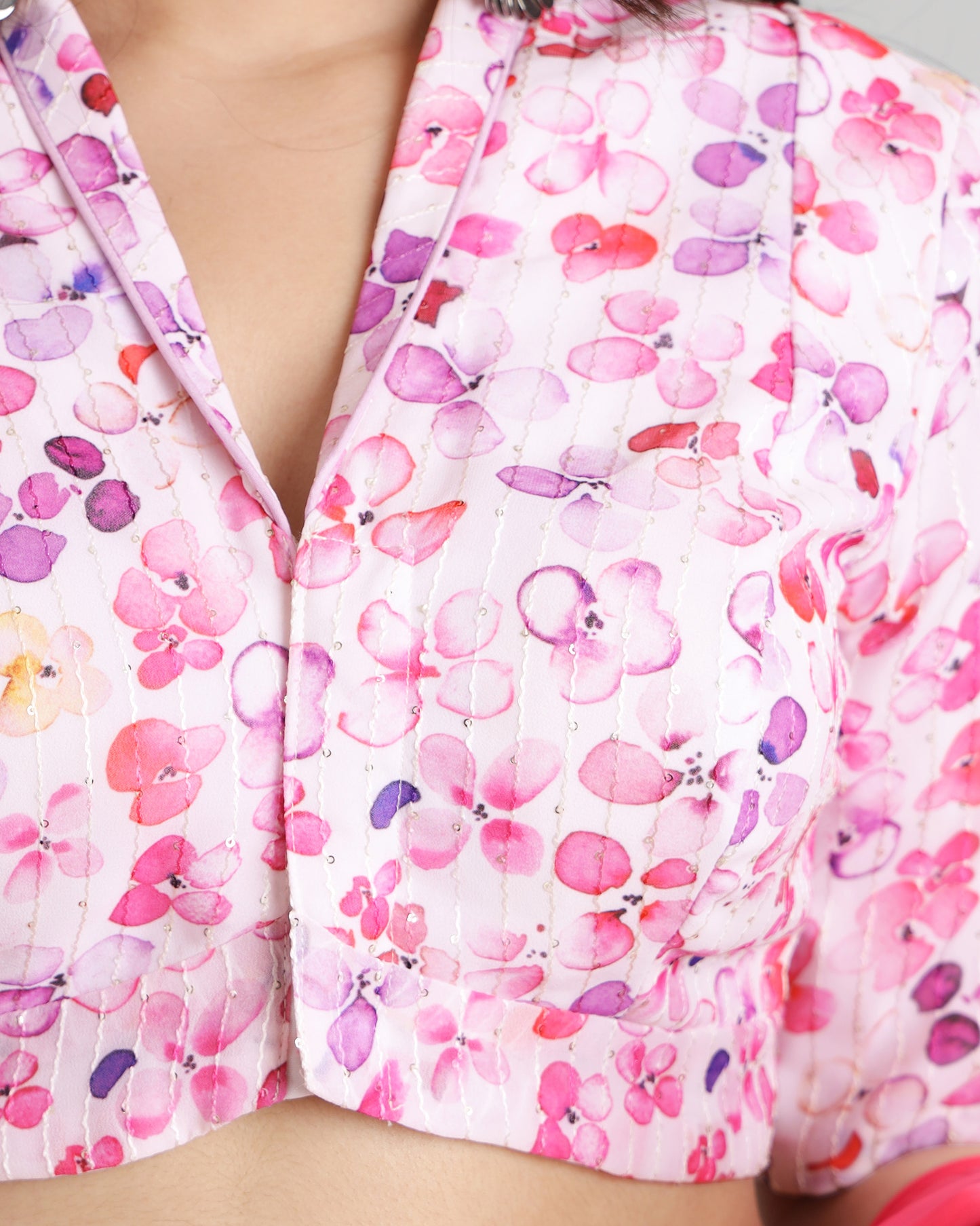 The Flirty Floral: Stylish Shawl Collar Blouse