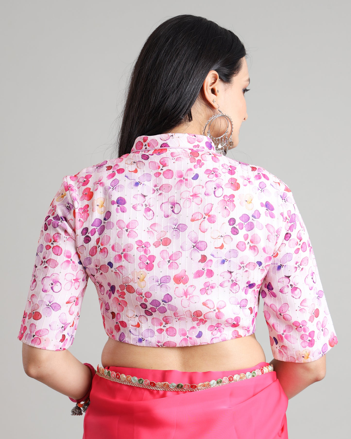 The Flirty Floral: Stylish Shawl Collar Blouse