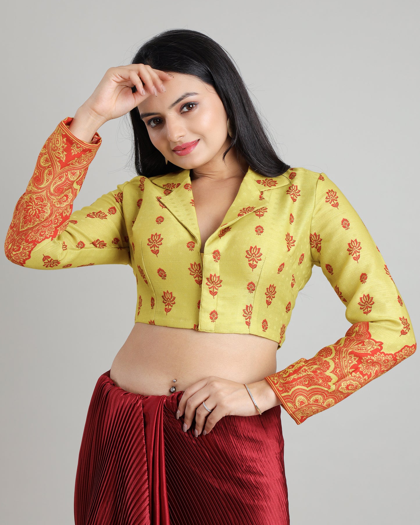 Stylish Fusion Ethnic Pasmina Blouse For Women