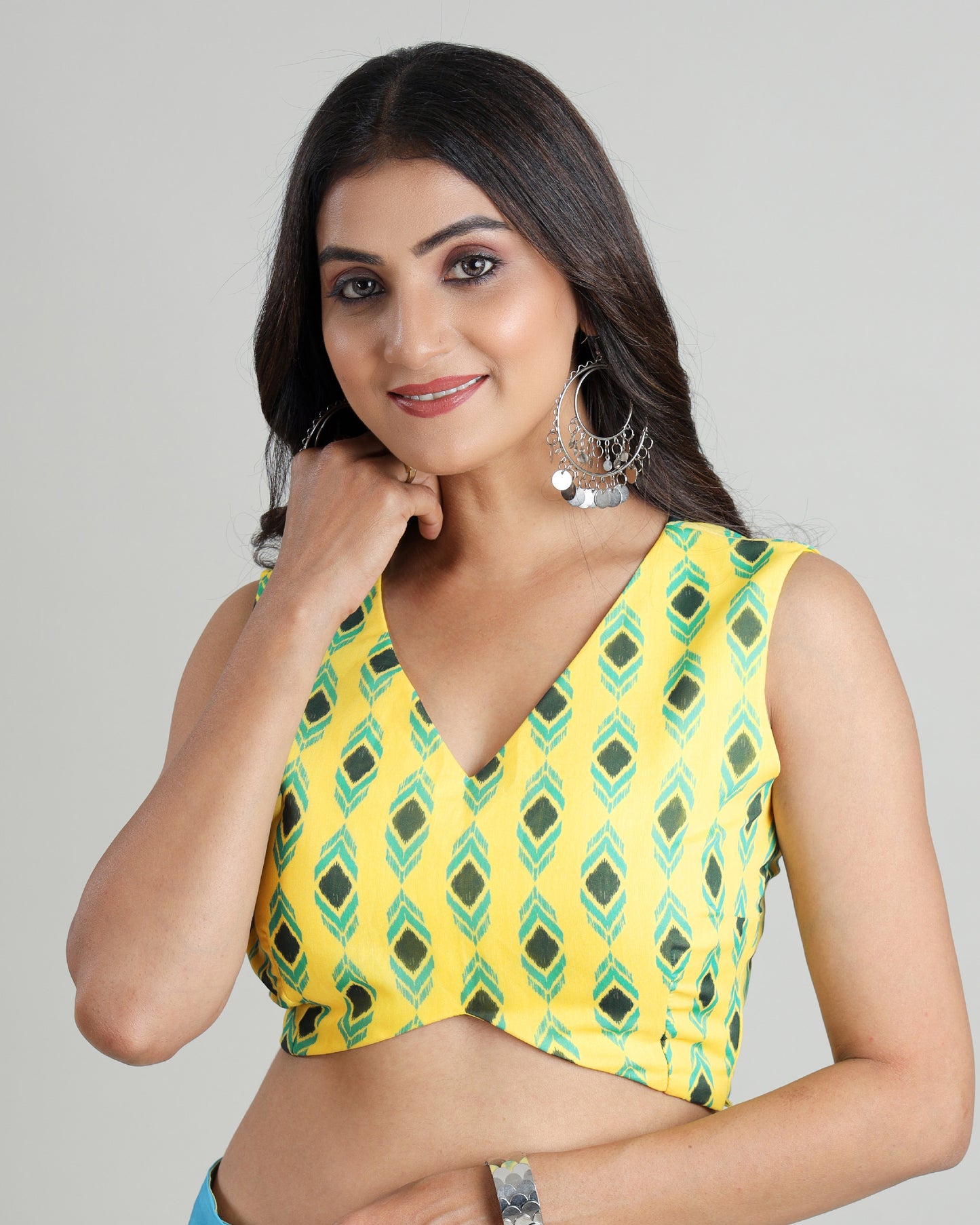 Dress for Success: Empowering Sleeveless Ikkat Print Blouse
