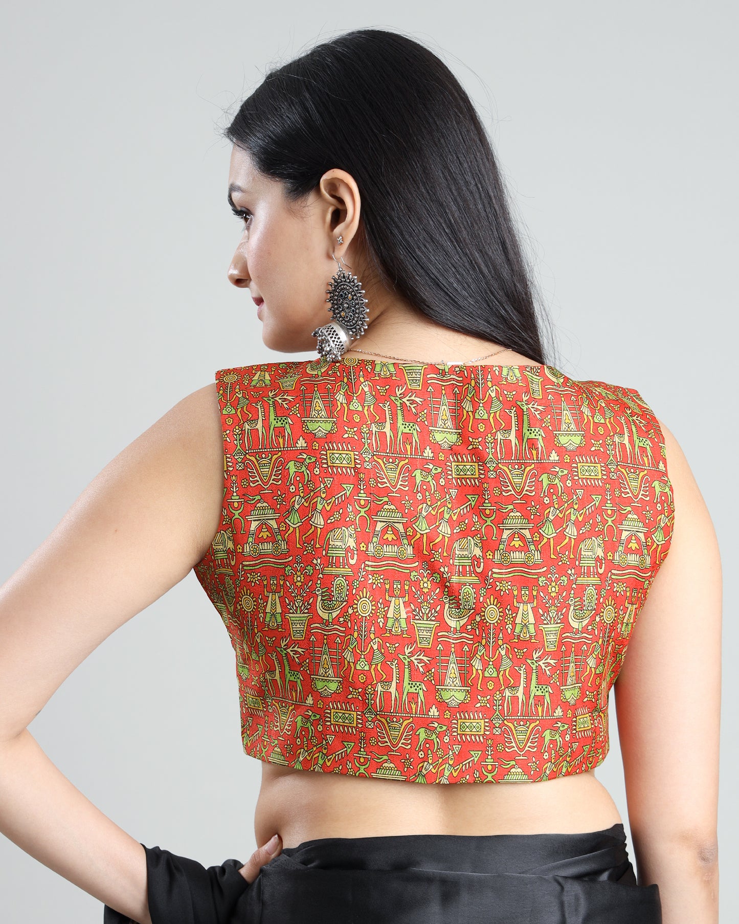 Empower Your Style: Kalamkari Print Sleeveless Silk Blouse