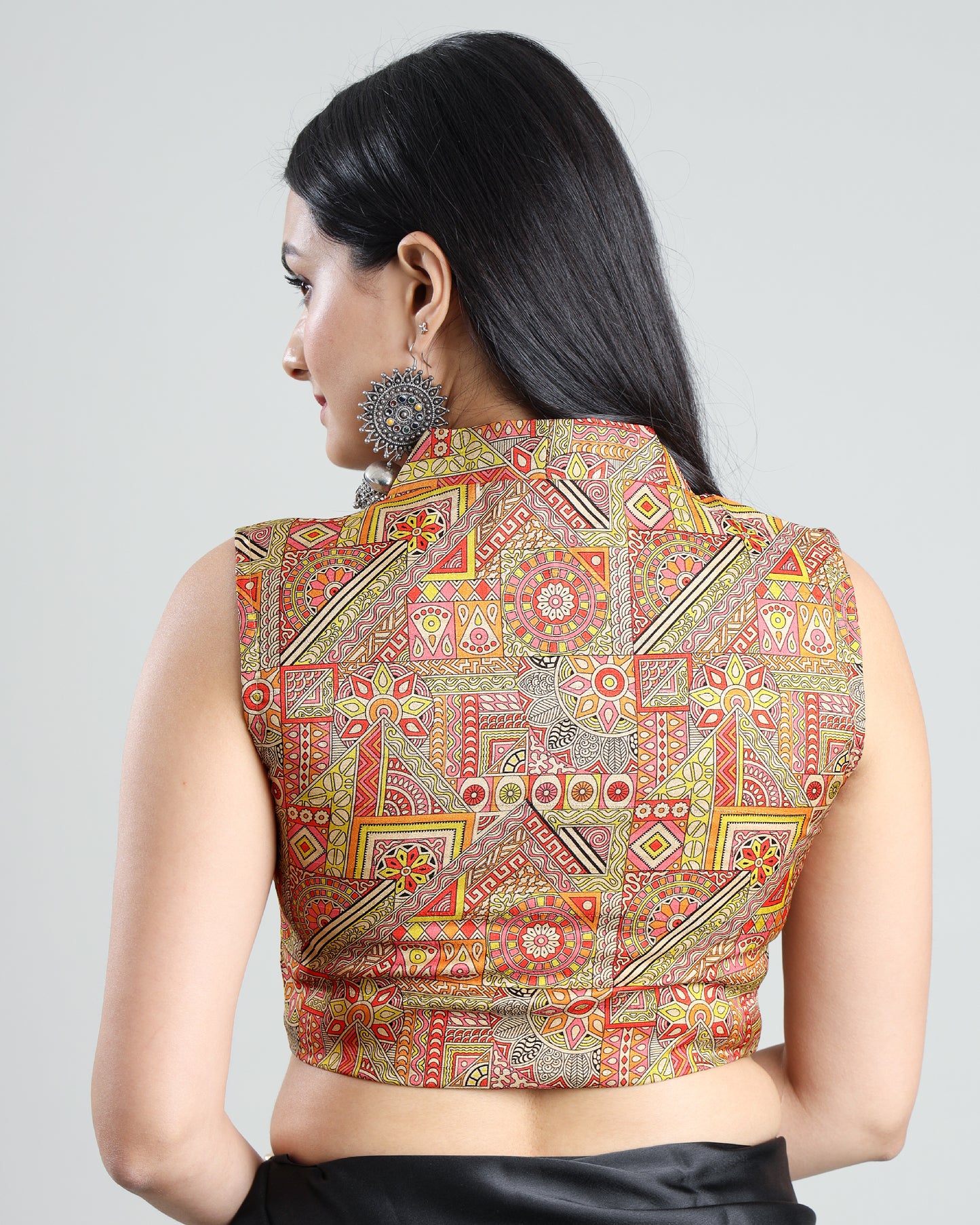 Pure Silk Luxury: Kalamkari Print Sleeveless Blouse