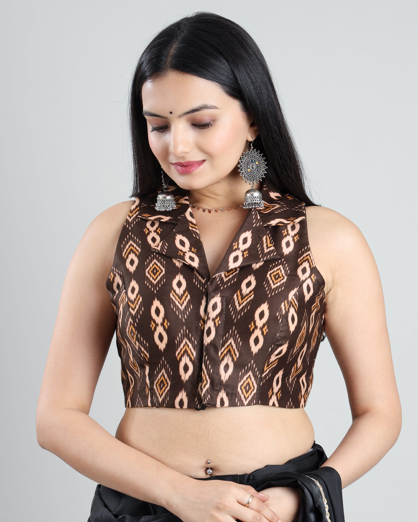 Flattering Style V-Neck Ikkat Print Blouse