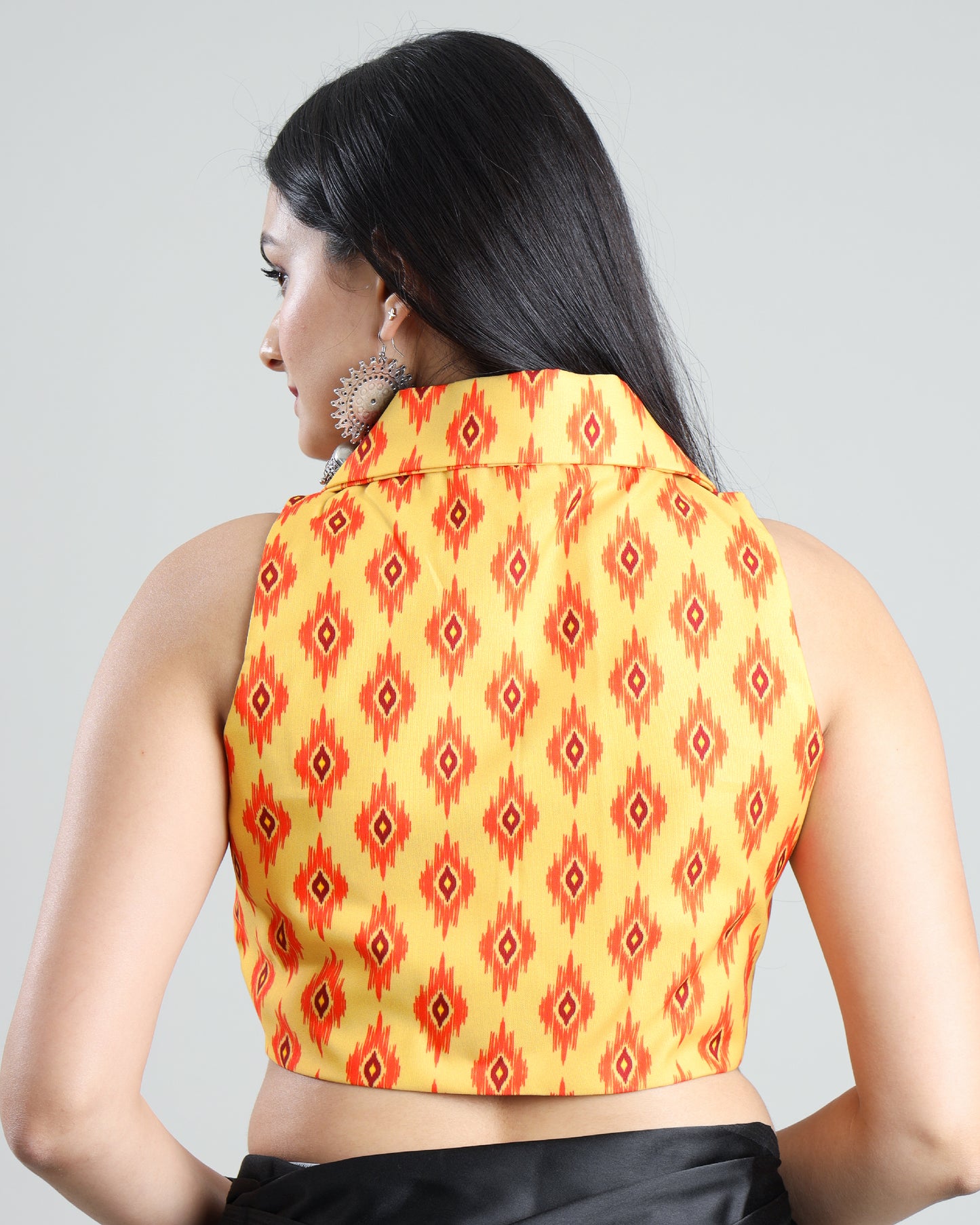 Sleeveless Retro Ikkat Print Blouse