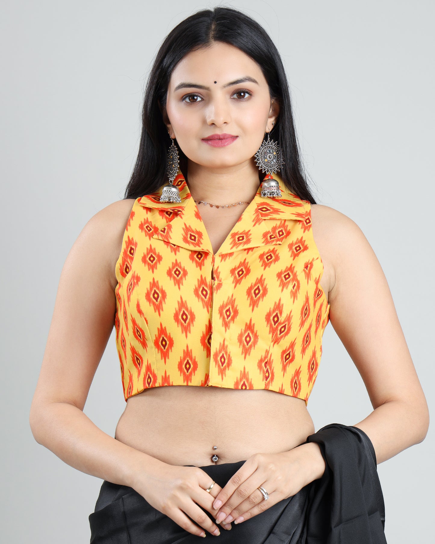 Sleeveless Retro Ikkat Print Blouse