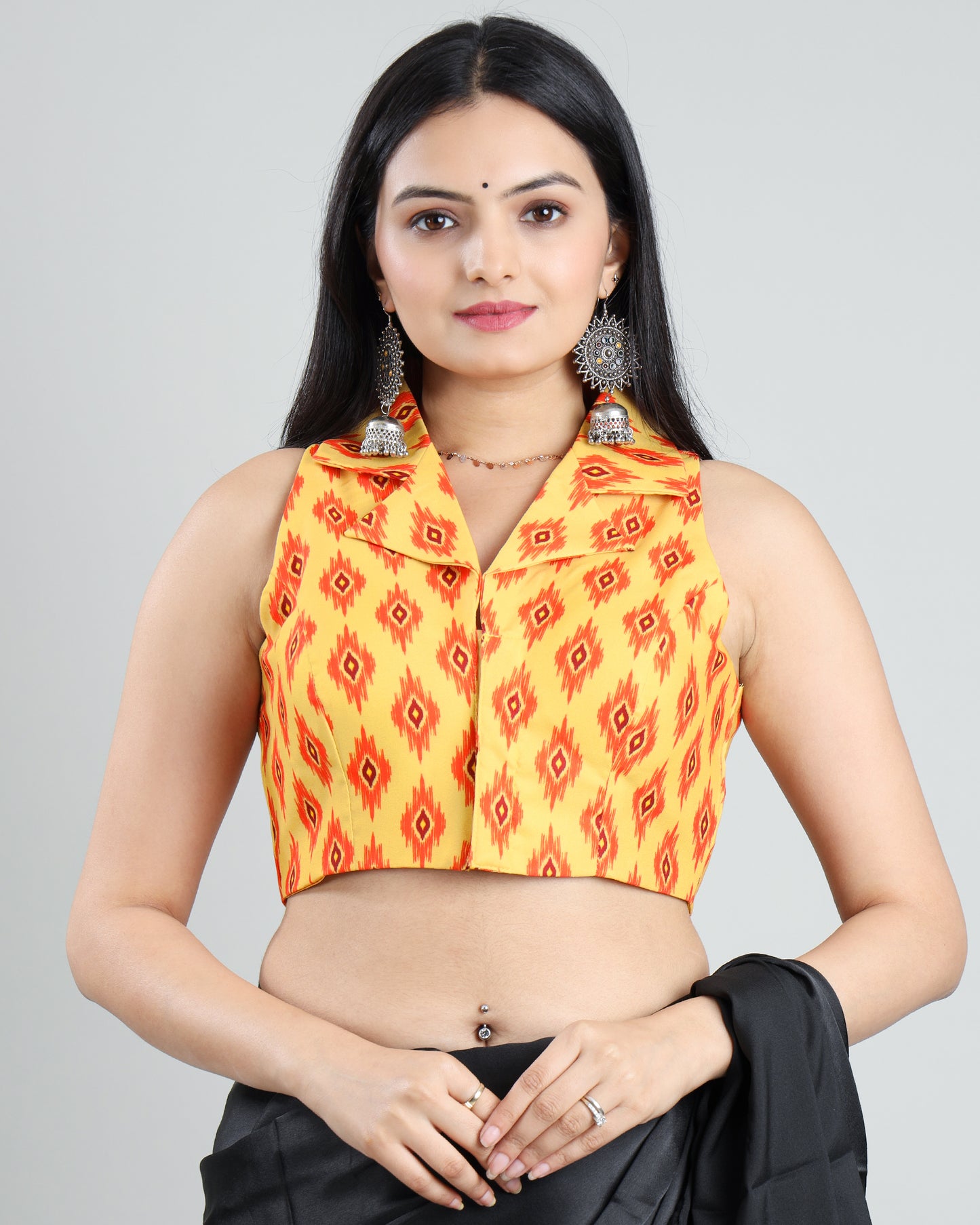 Sleeveless Retro Ikat Print Blouse