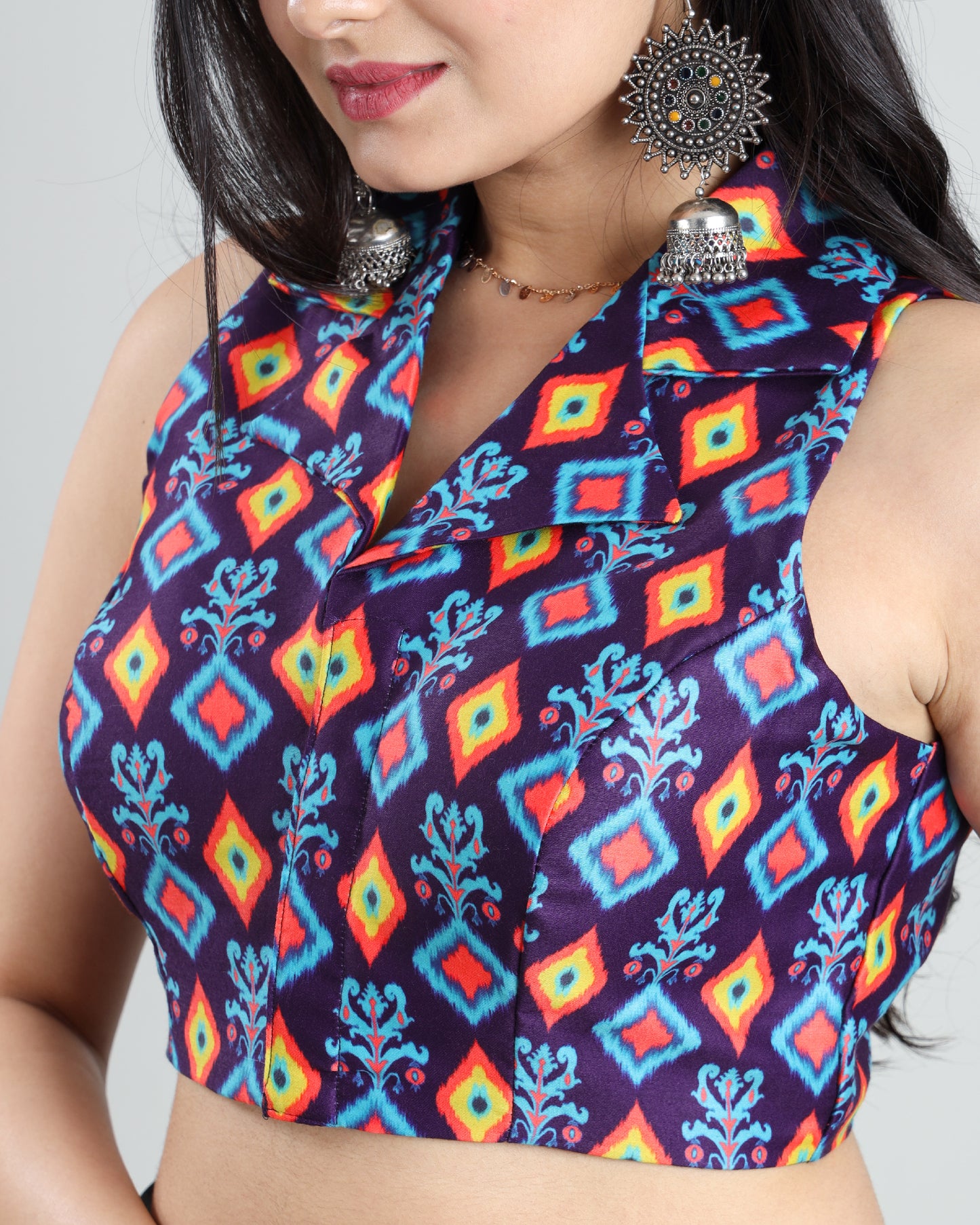 Bold And Beautiful V-Neck Ikkat Print Blouse
