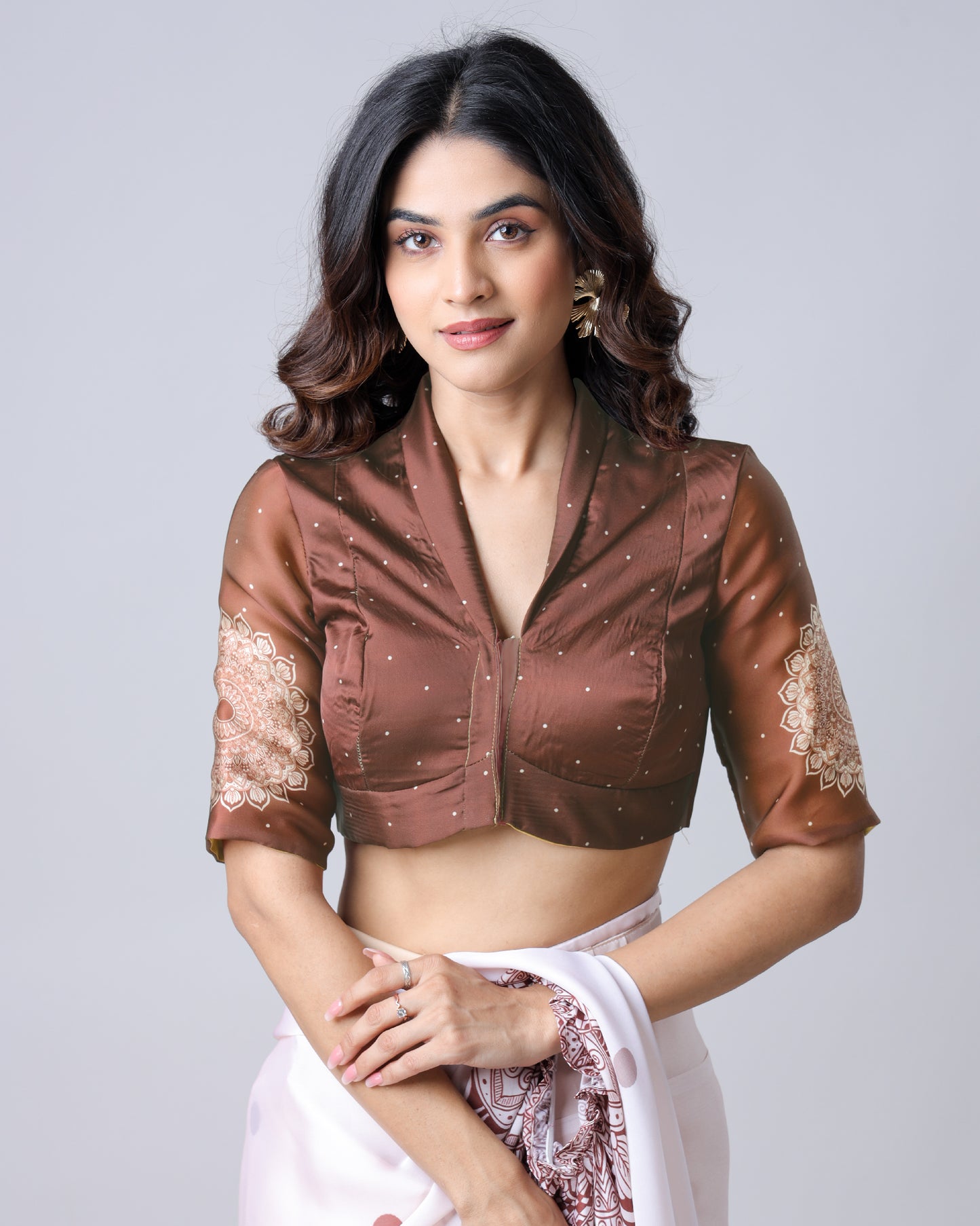 Brown Traditional Mandalaa Print Collar Neck Blouse