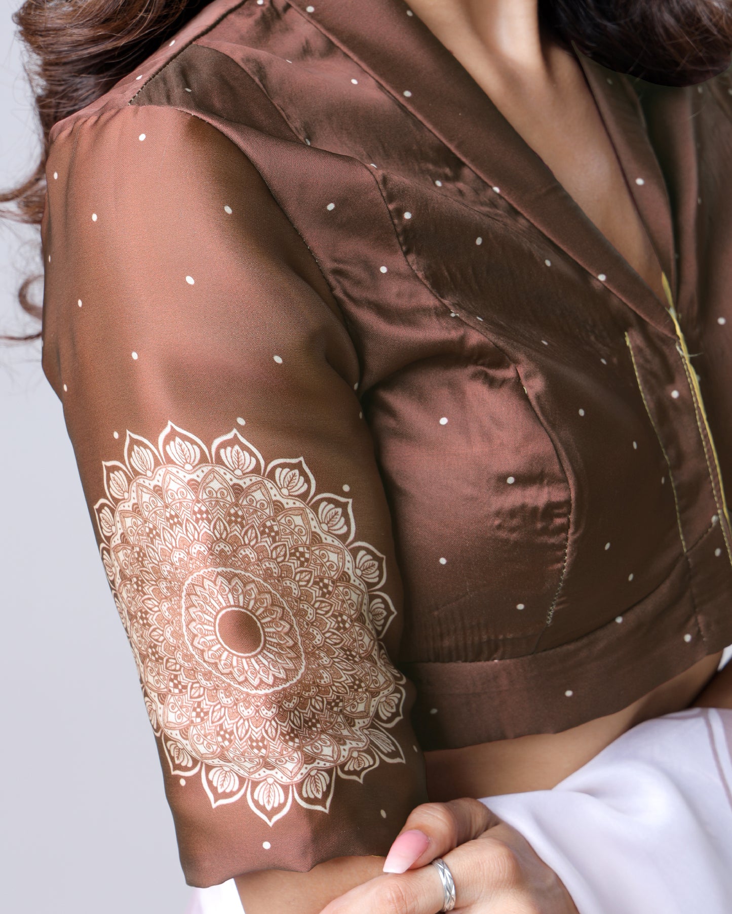 Brown Traditional Mandalaa Print Collar Neck Blouse