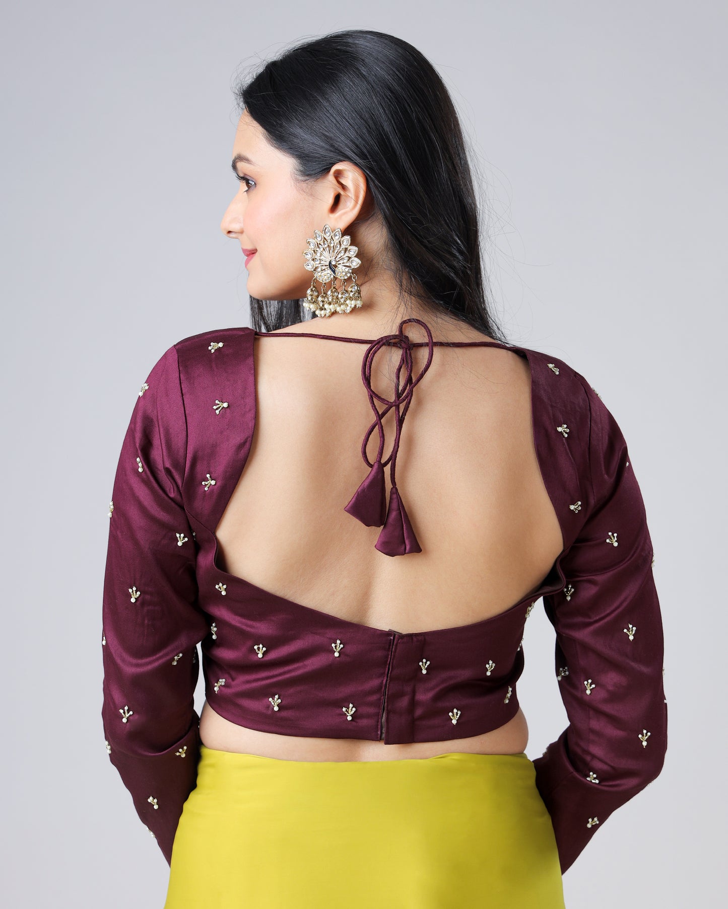 Wine Purple Plain Skilled Motif Hand Work Cotton Blouse