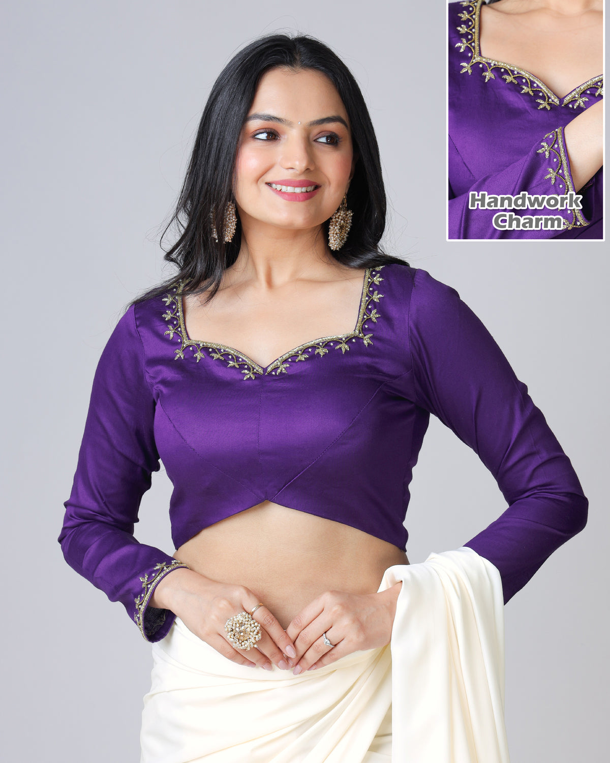 Midnight Purple Plain Skilled Hand Work Cotton Blouse