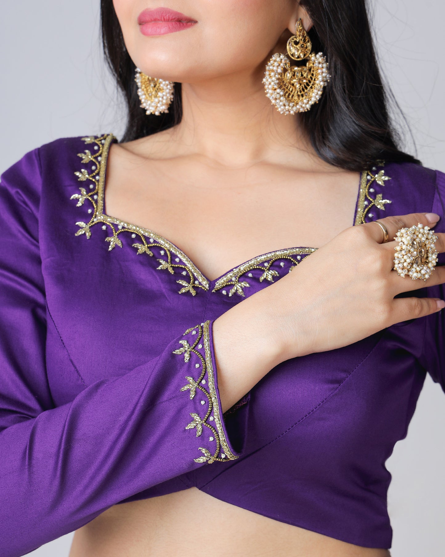 Midnight Purple Plain Skilled Hand Work Cotton Blouse