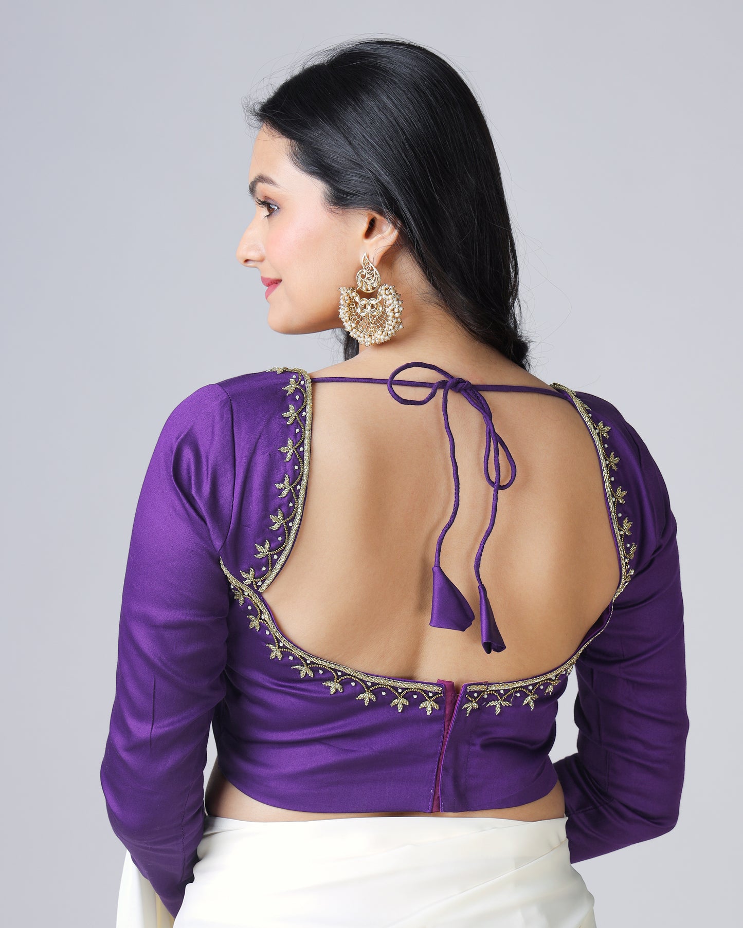 Midnight Purple Plain Skilled Hand Work Cotton Blouse