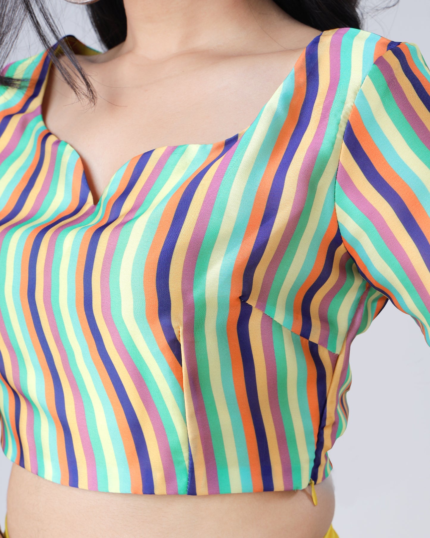 Multi-Color Classic Stripes Sweetheart Neck Blouse