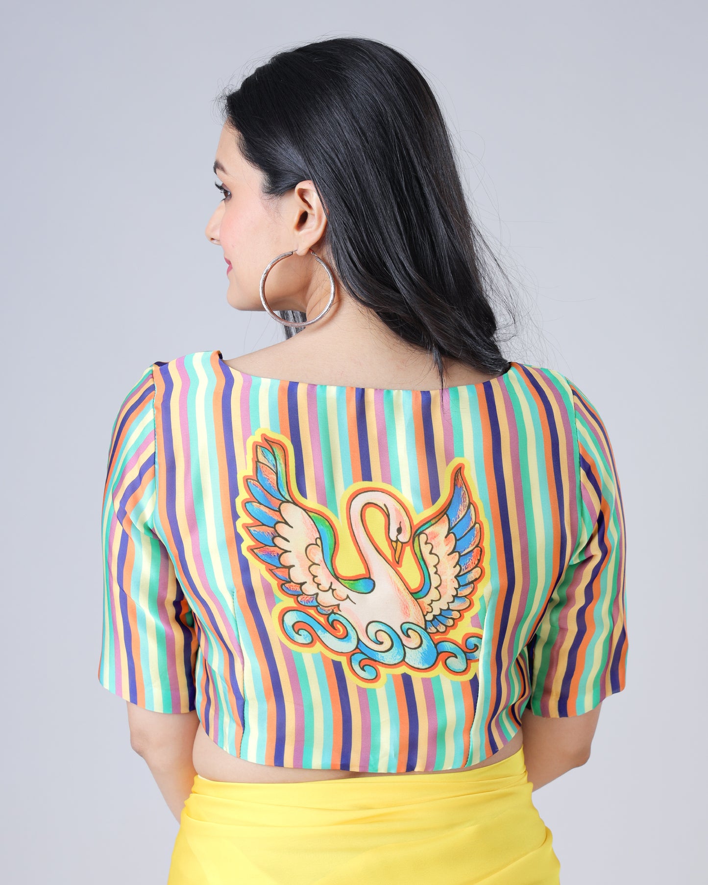 Multi-Color Classic Stripes Sweetheart Neck Blouse
