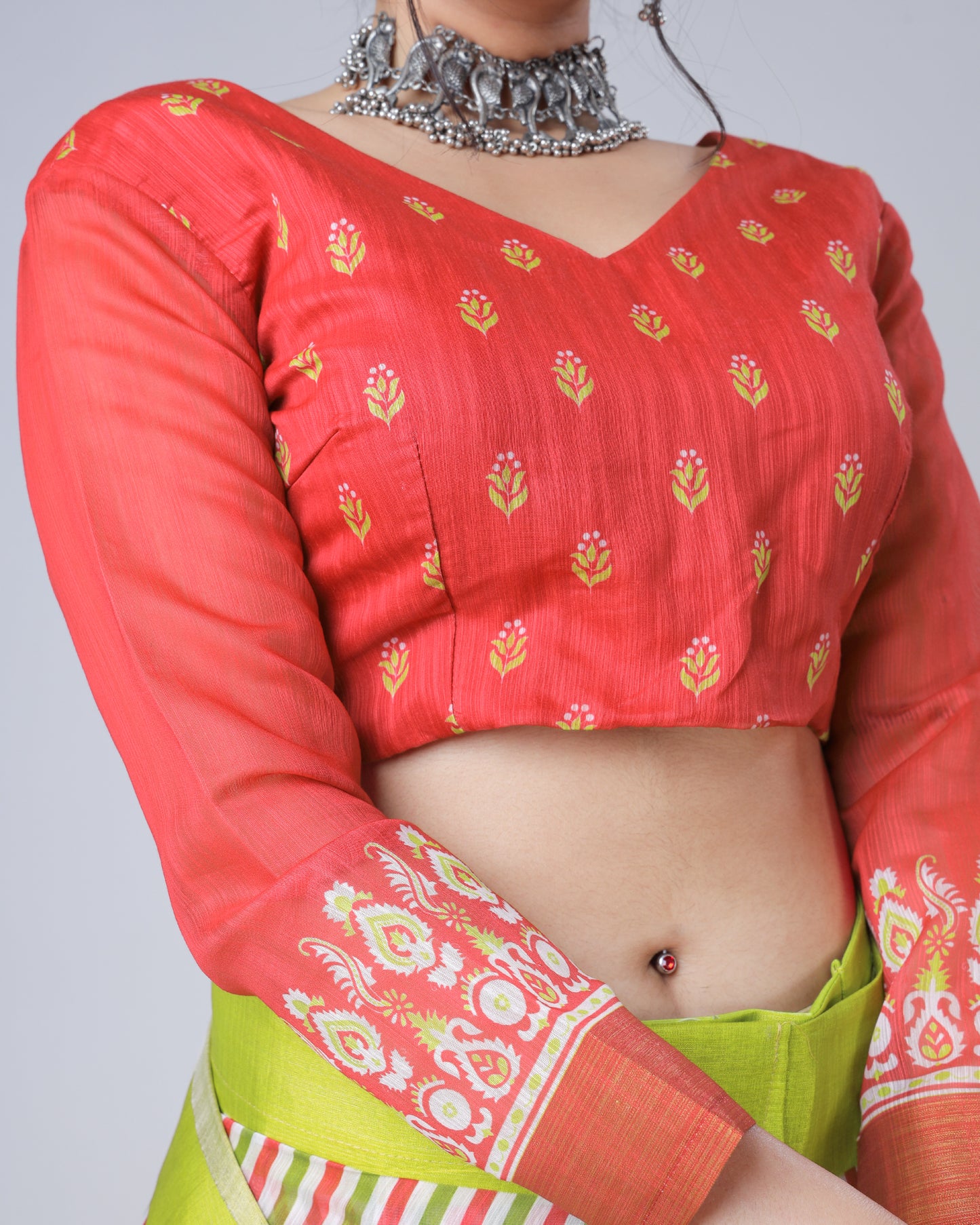 Scarlet Red Vintege Motif Print Chanderi Blouse