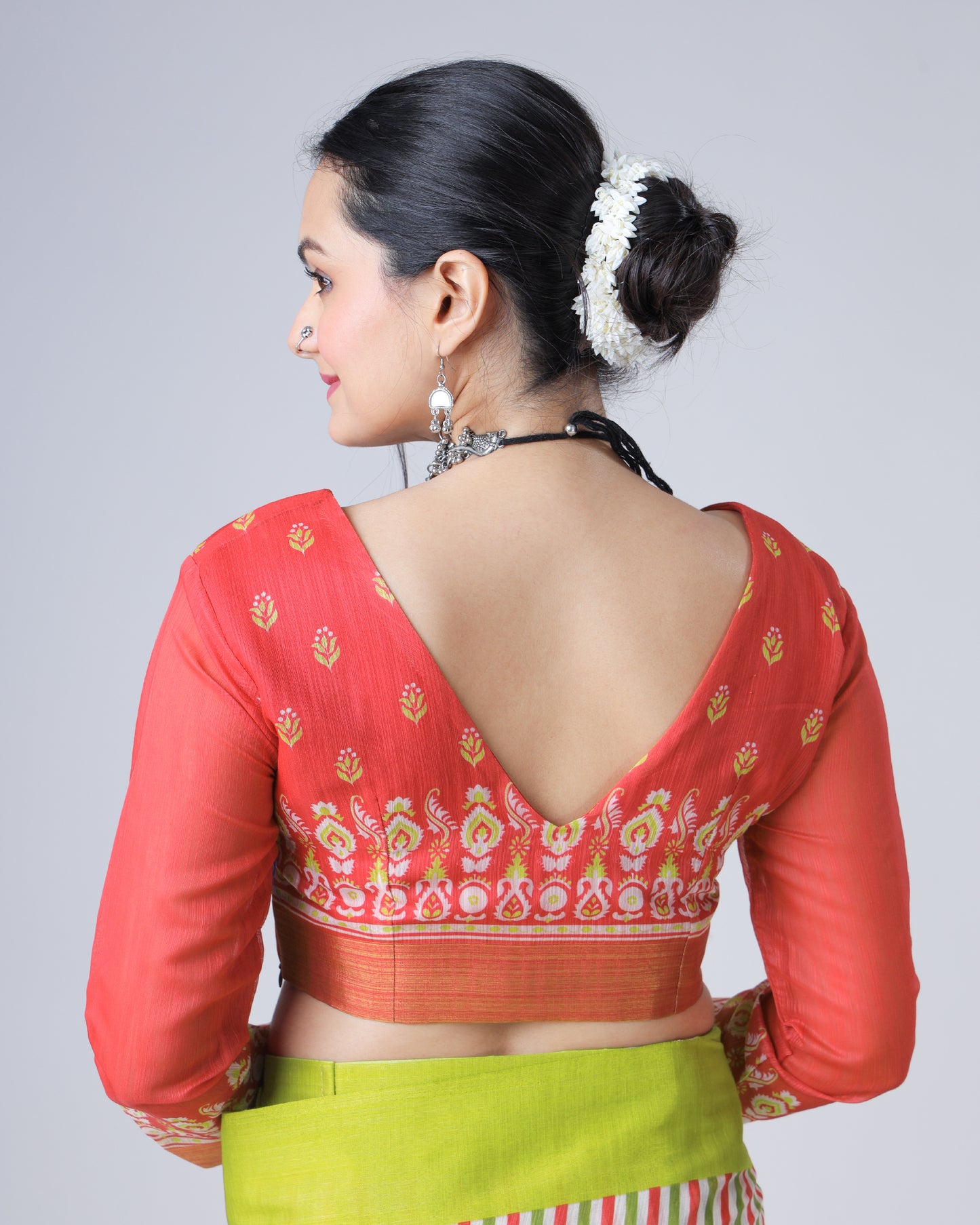 Scarlet Red Vintege Motif Print Chanderi Blouse