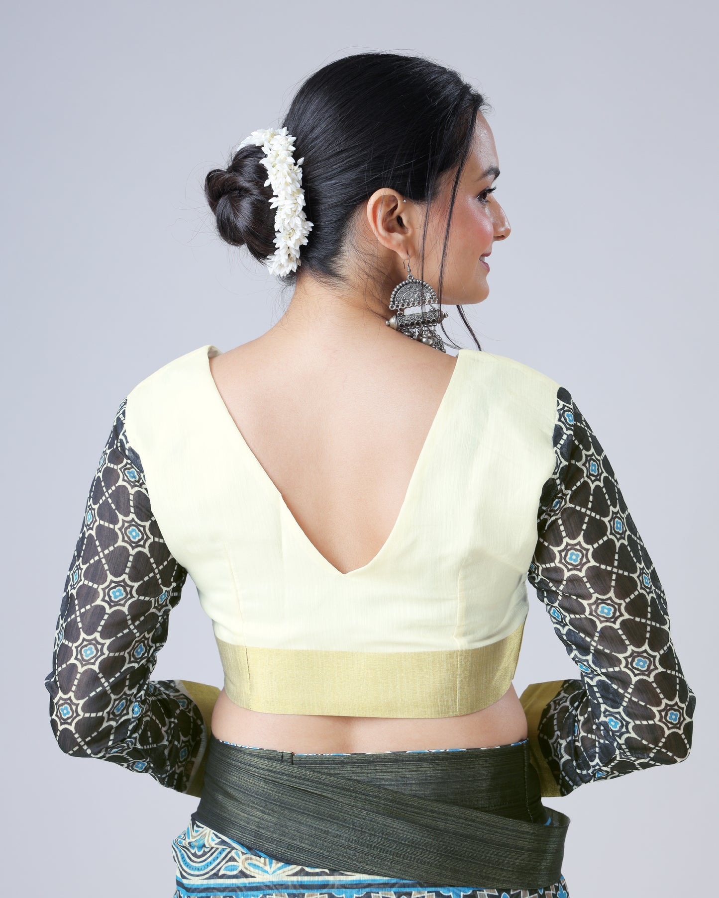 Exclusive Color Block Ajarakh Print Chanderi Blouse