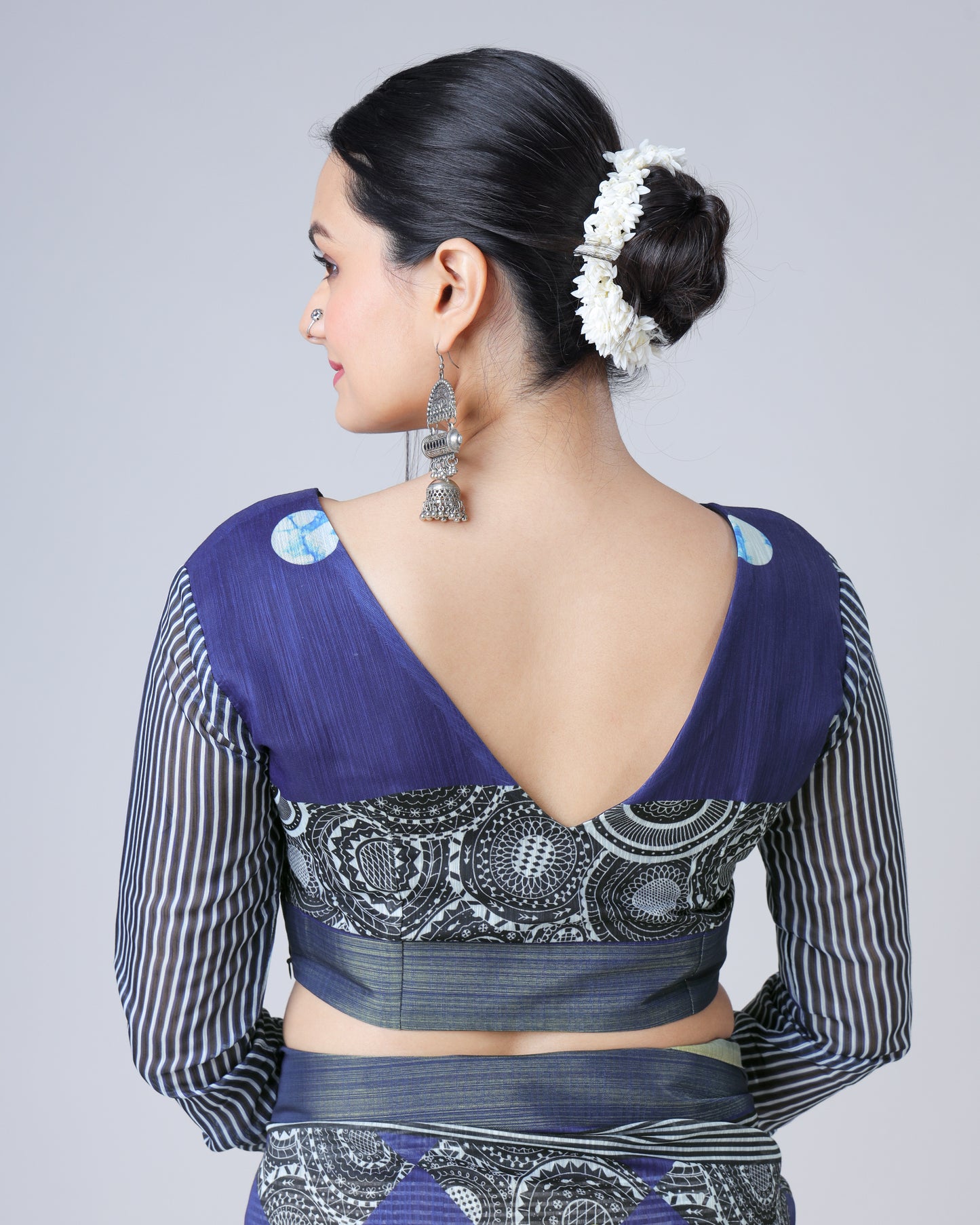 Exclusive Color Block Polka Stripes Chanderi Blouse