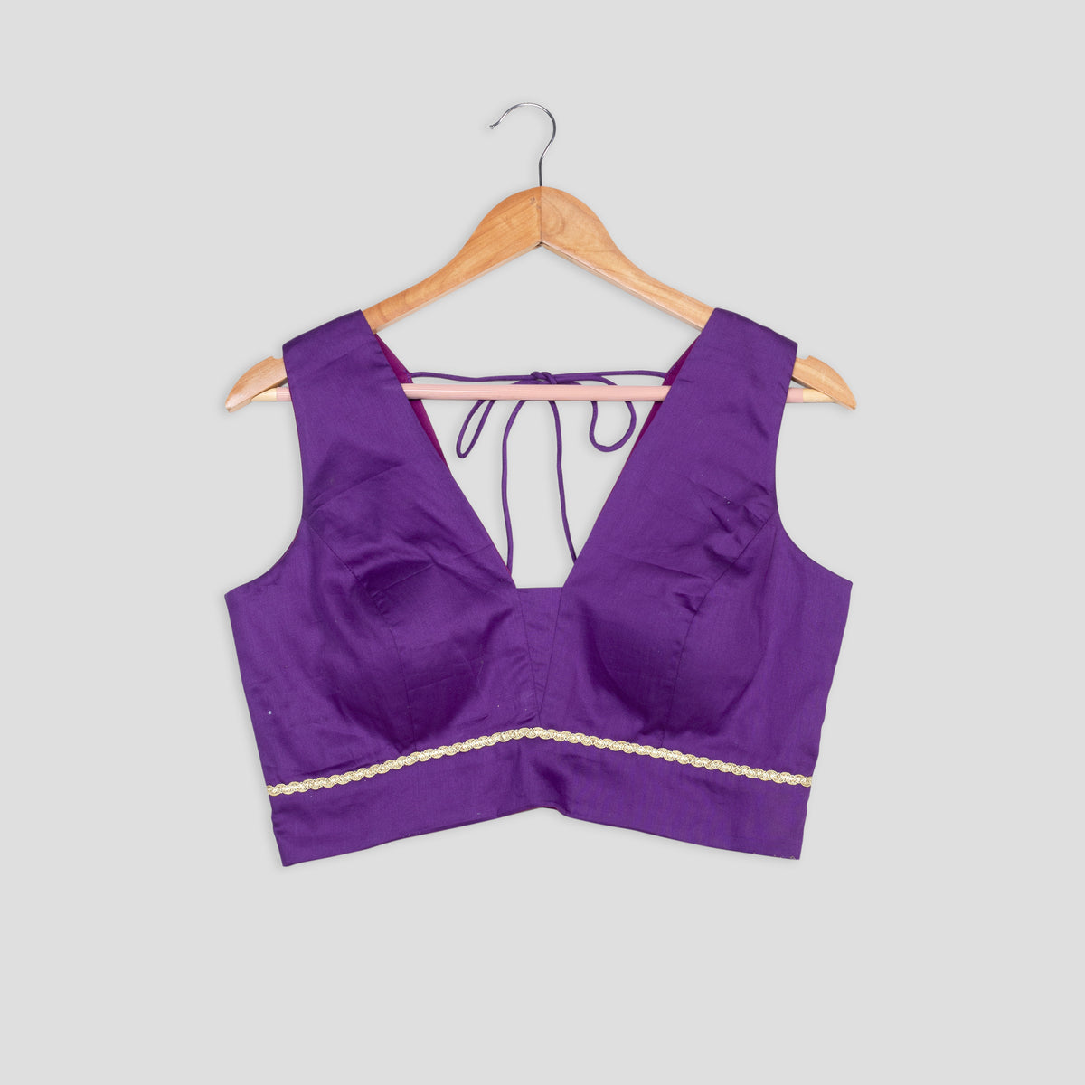 Midnight Purple Plain Lace Work Cotton Blouse