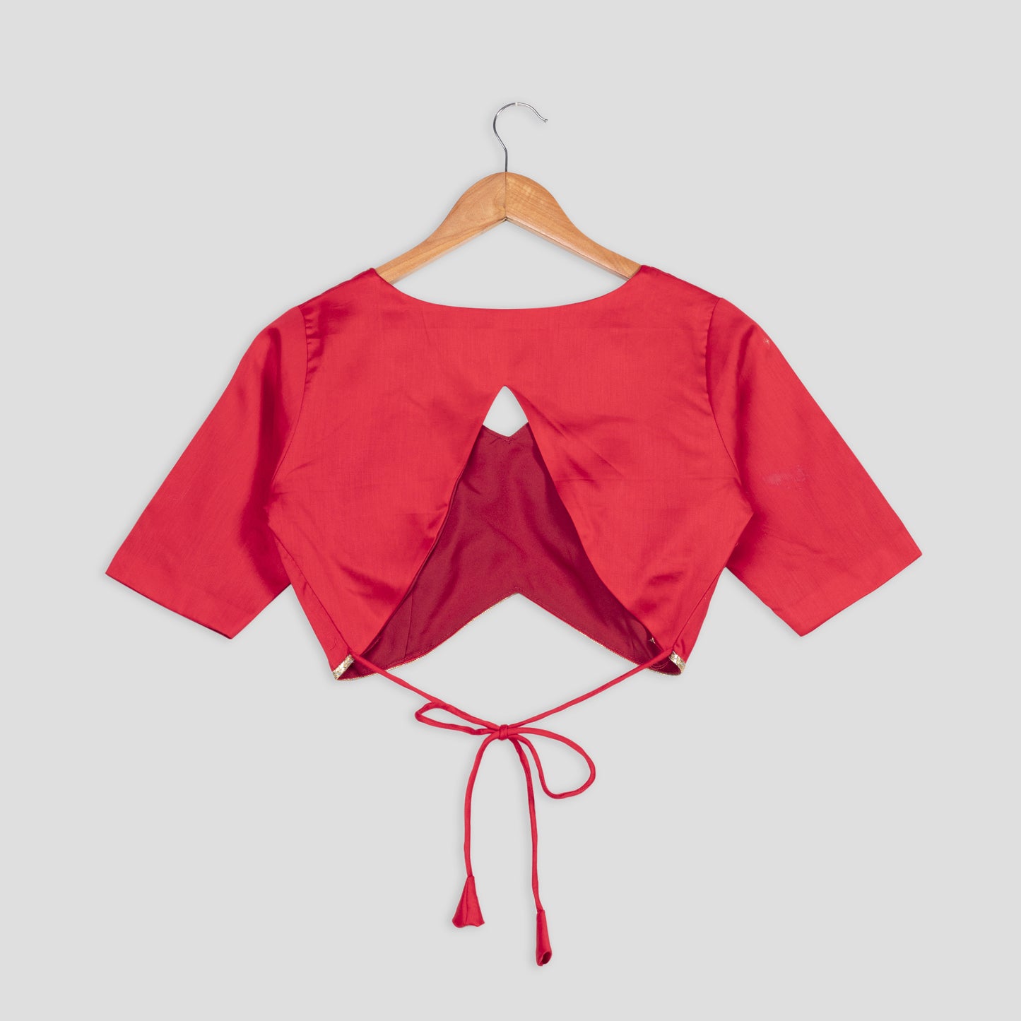 Candy Red Plain Lace Work Cotton Blouse
