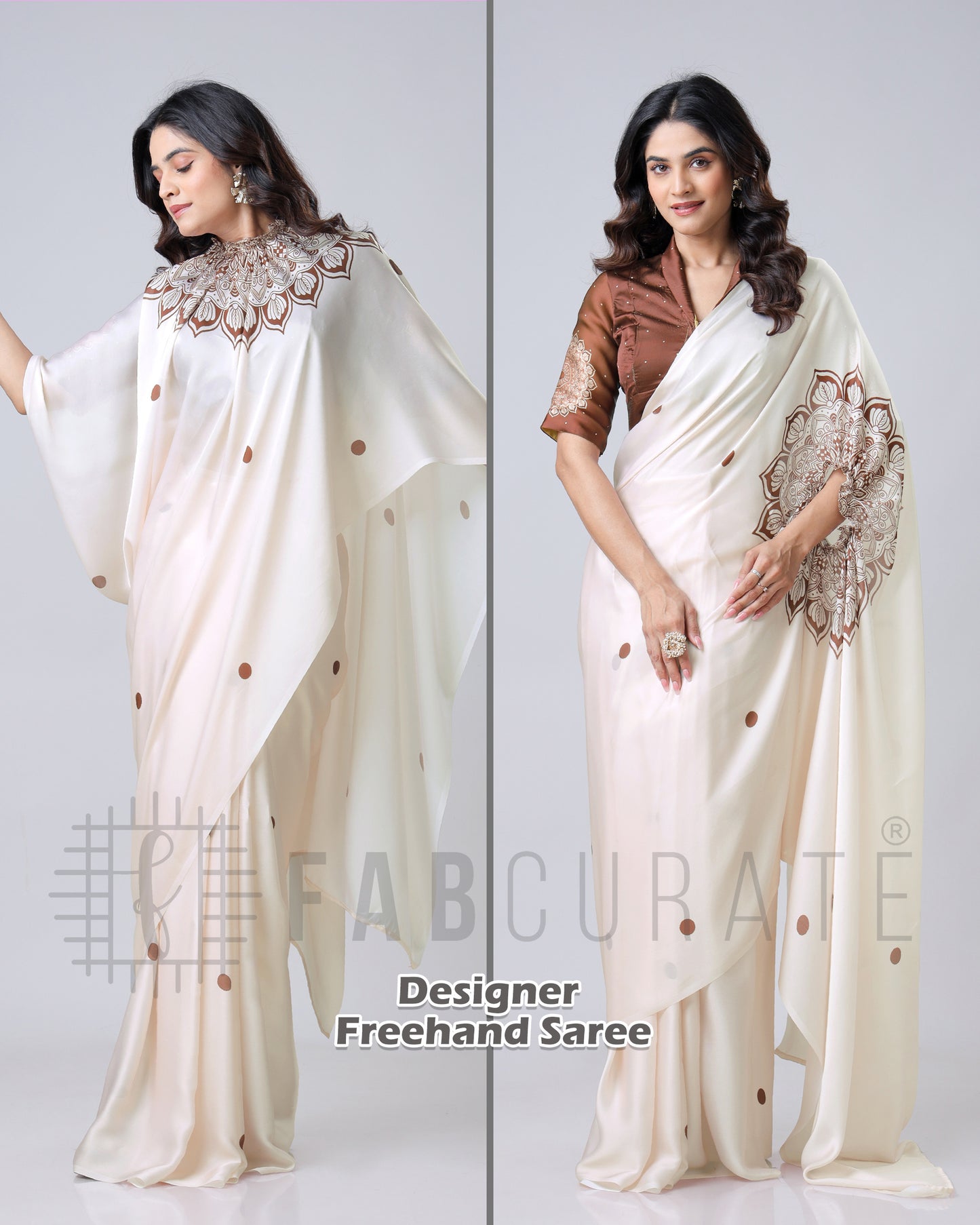 Cream Mandalaaa Print Freehand Saree