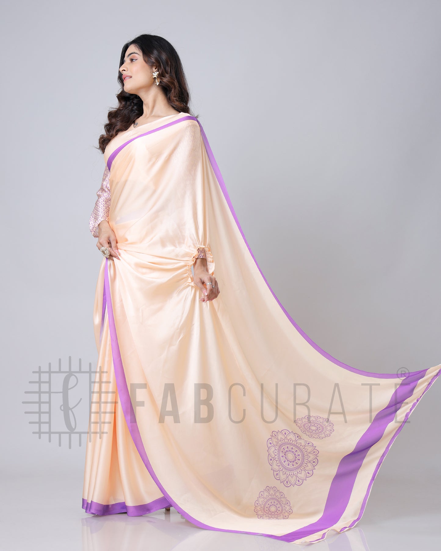 Traditional Mandalaa Print Contrast Border Freehand Saree