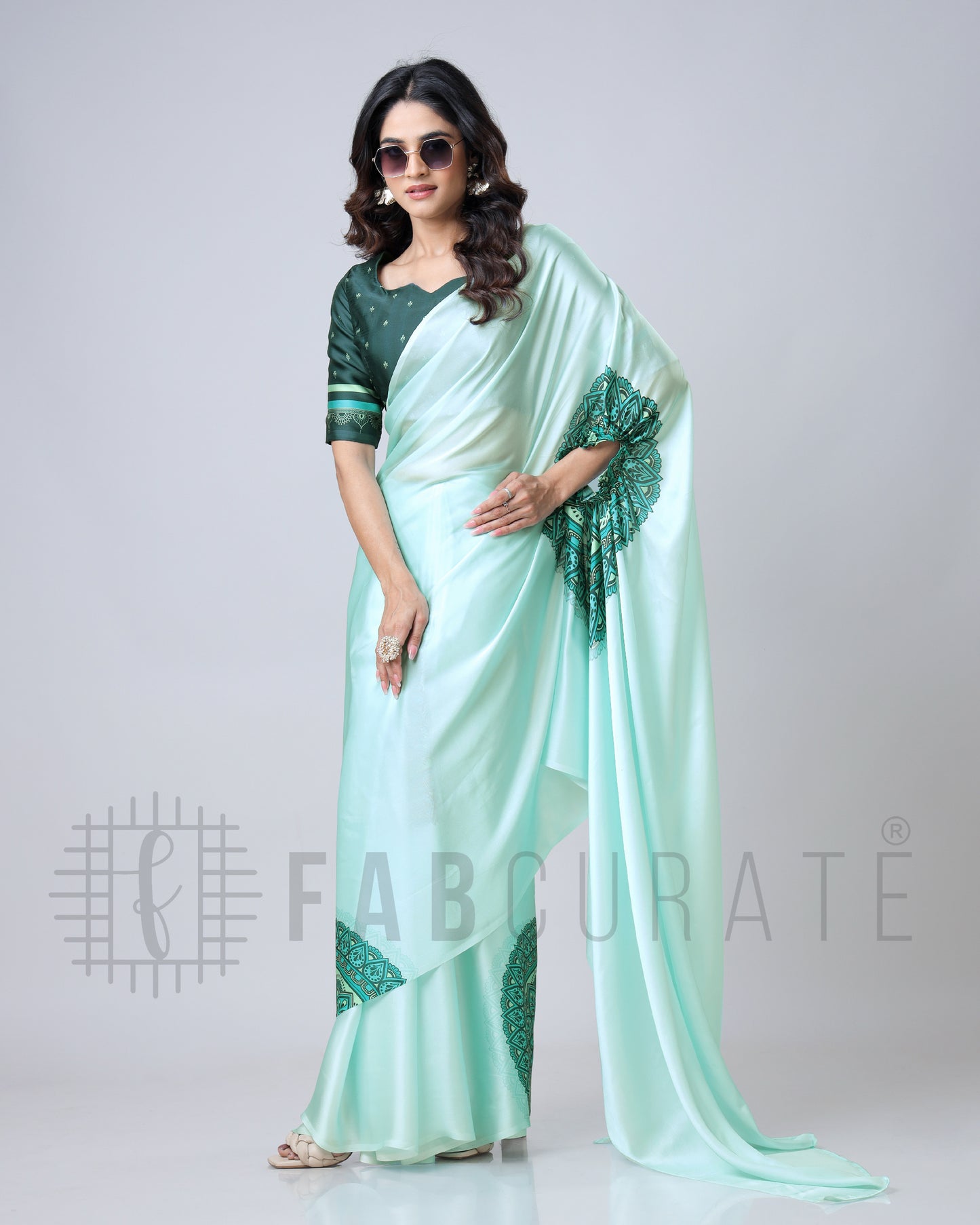 Electric Blue Mandalaa Print Freehand Mandalaa Pattern Saree