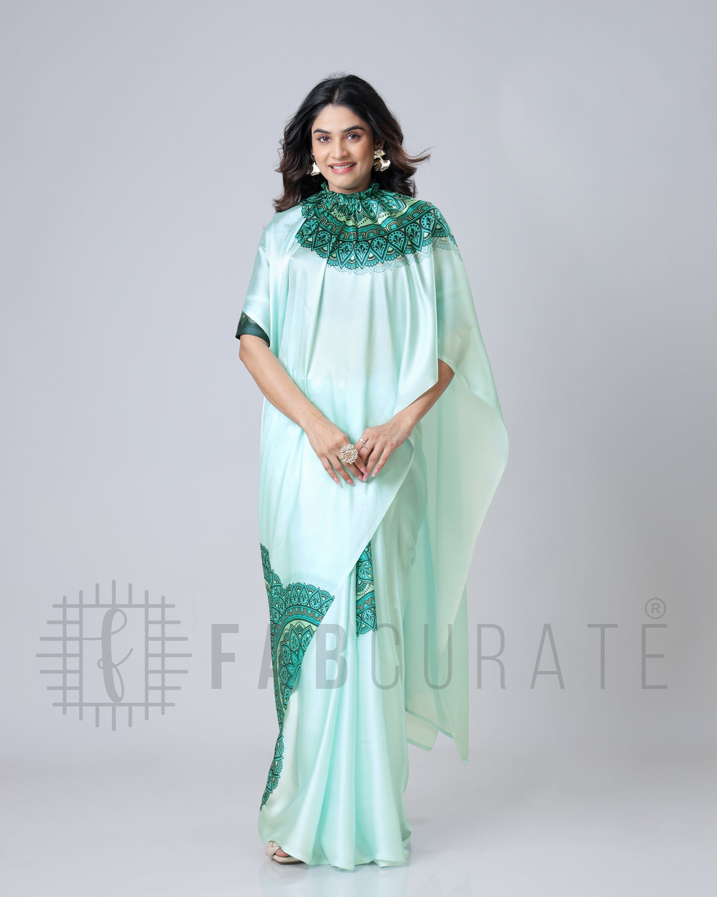 Electric Blue Mandalaa Print Freehand Mandalaa Pattern Saree