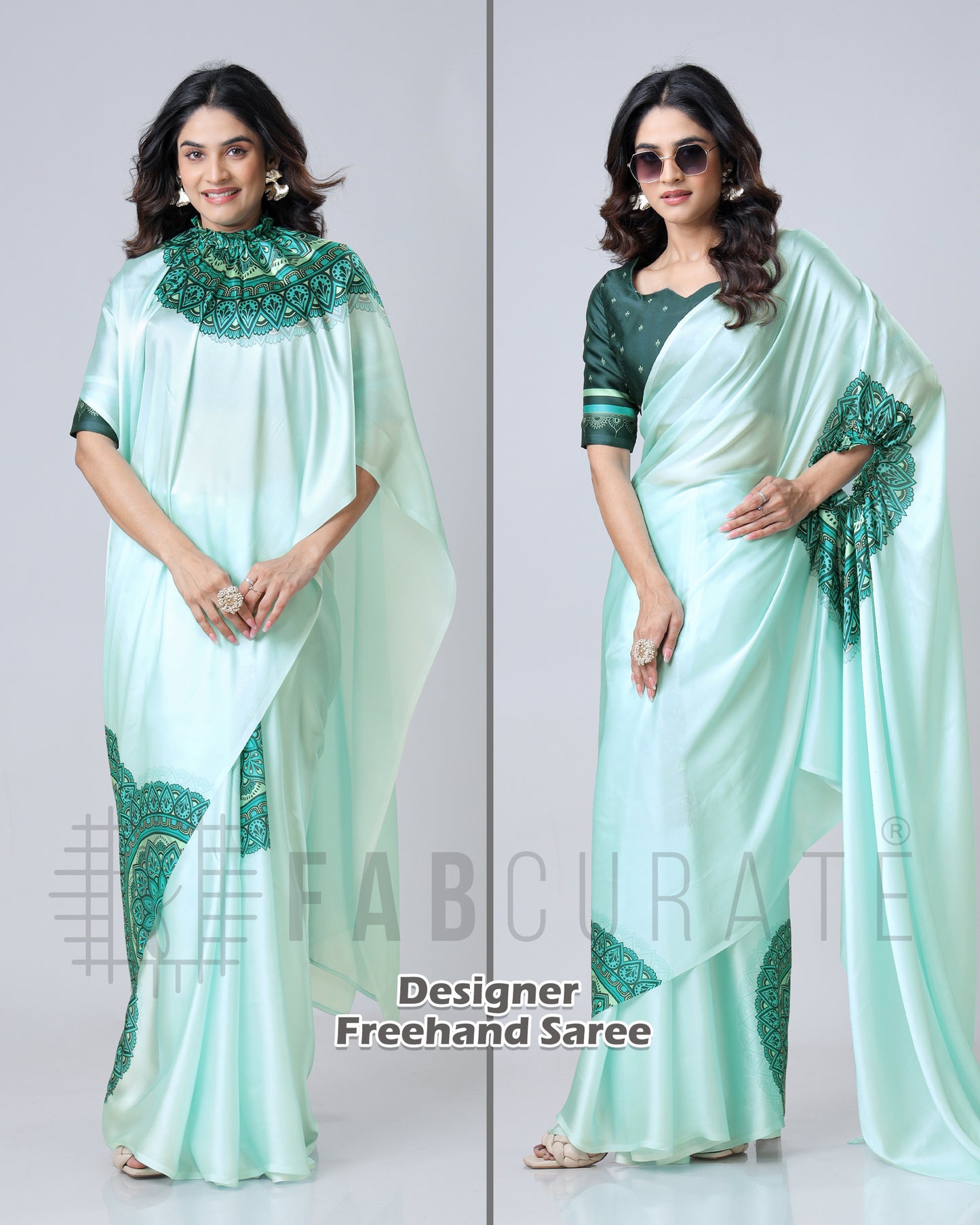 Electric Blue Mandalaa Print Freehand Mandalaa Pattern Saree