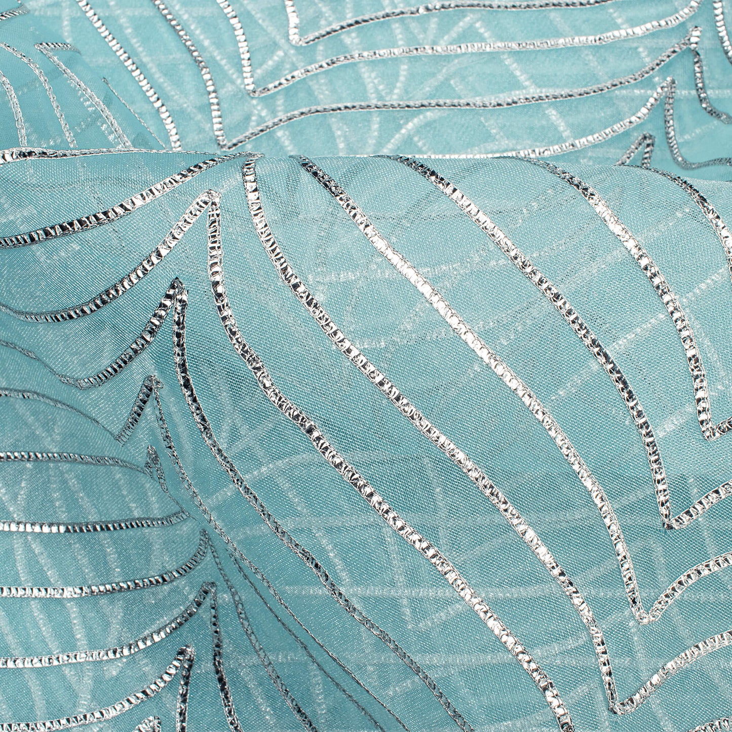 Sky Blue Silver Zari Chevron Embroidery On Organza Fabric