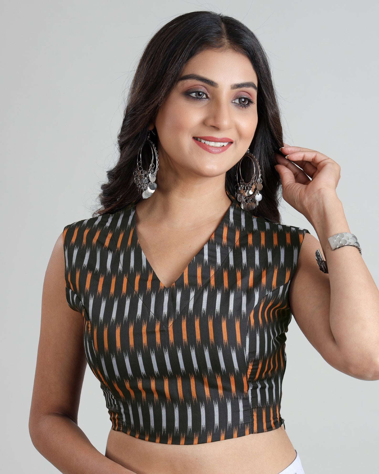 Crafted For Confidence: Sleeveless Ikkat Print Blouse