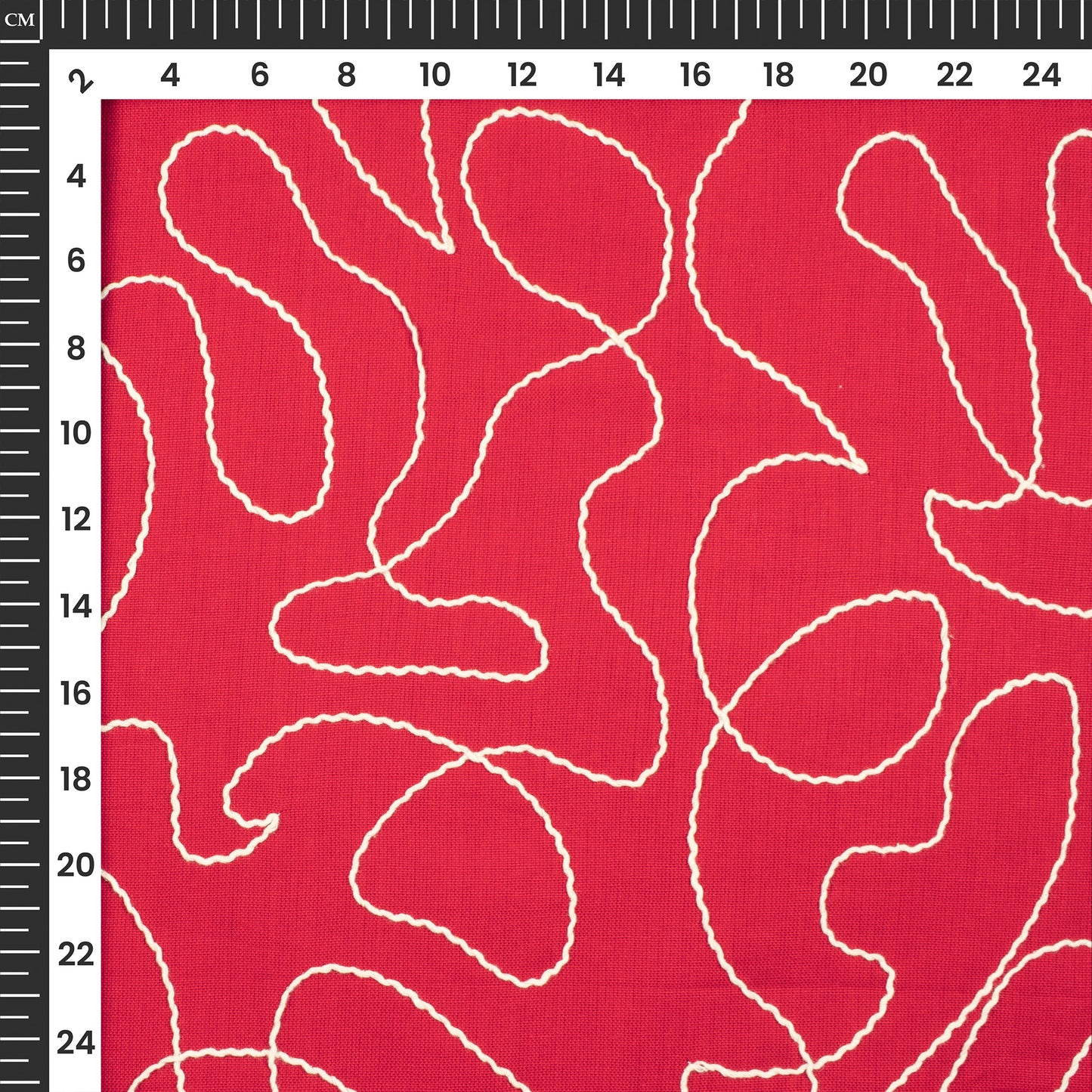 Cherry Red Embroidery Threadwork Plain Pure Cotton Fabric