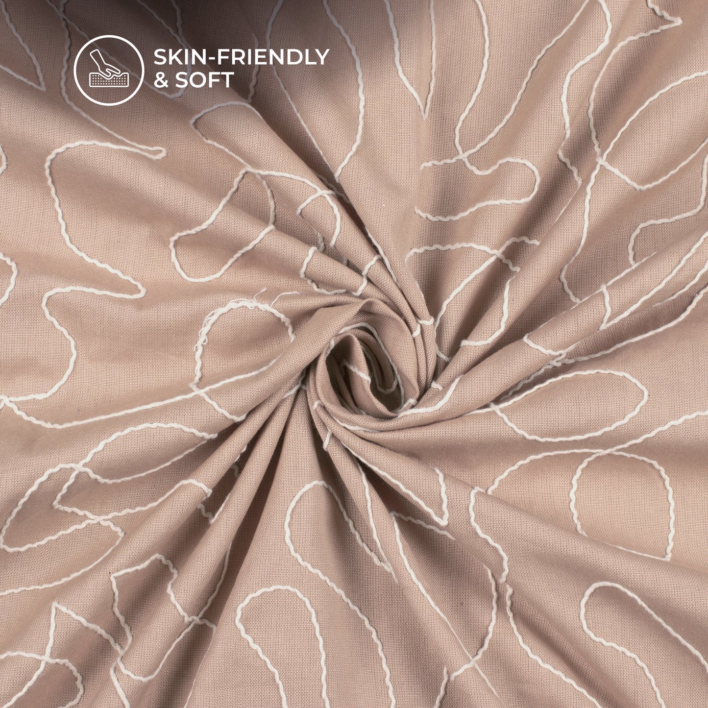 Mocha Brown Embroidery Threadwork Plain Pure Cotton Fabric