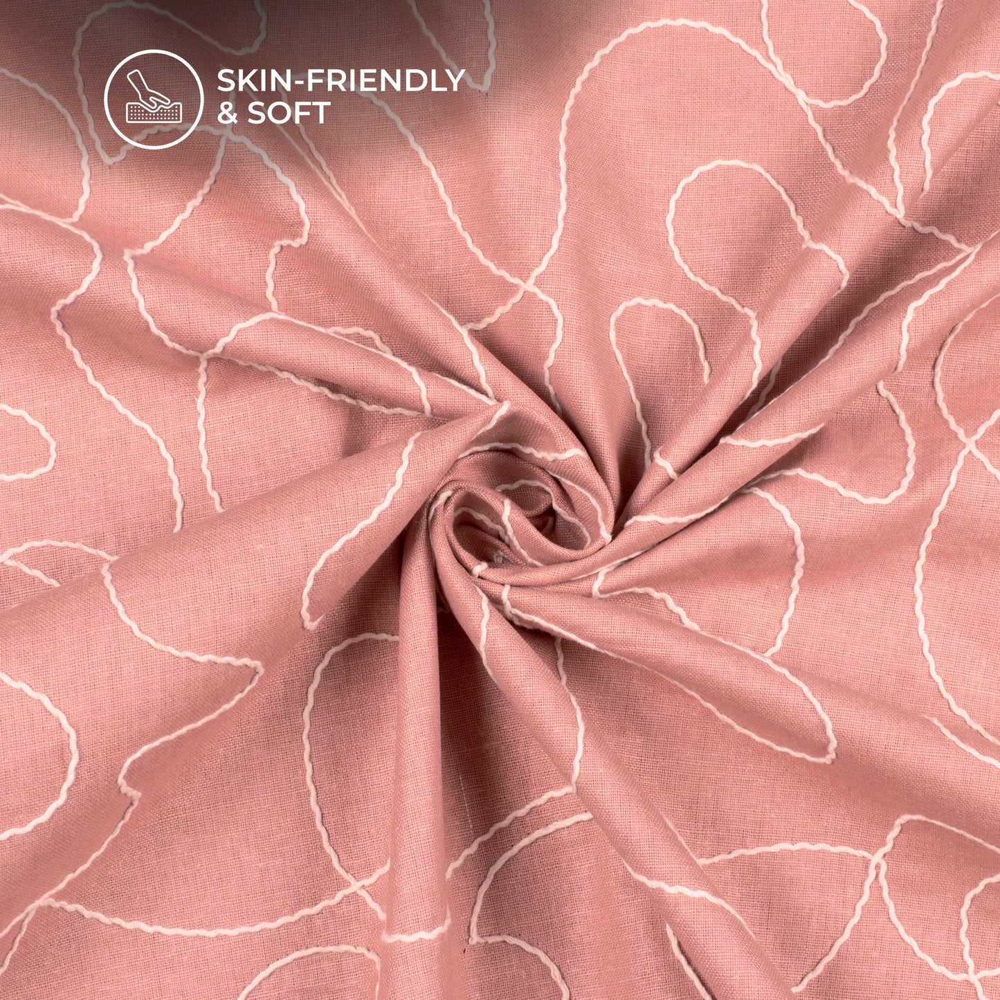 Careys Pink Embroidery Threadwork Plain Pure Cotton Fabric