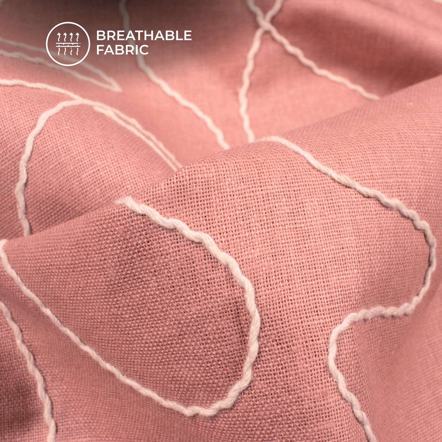 Careys Pink Embroidery Threadwork Plain Pure Cotton Fabric