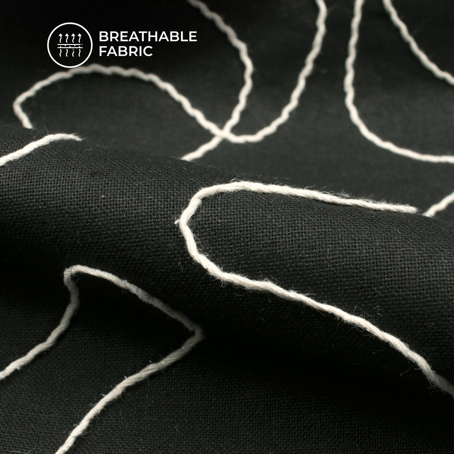 Black Embroidery Threadwork Plain Pure Cotton Fabric